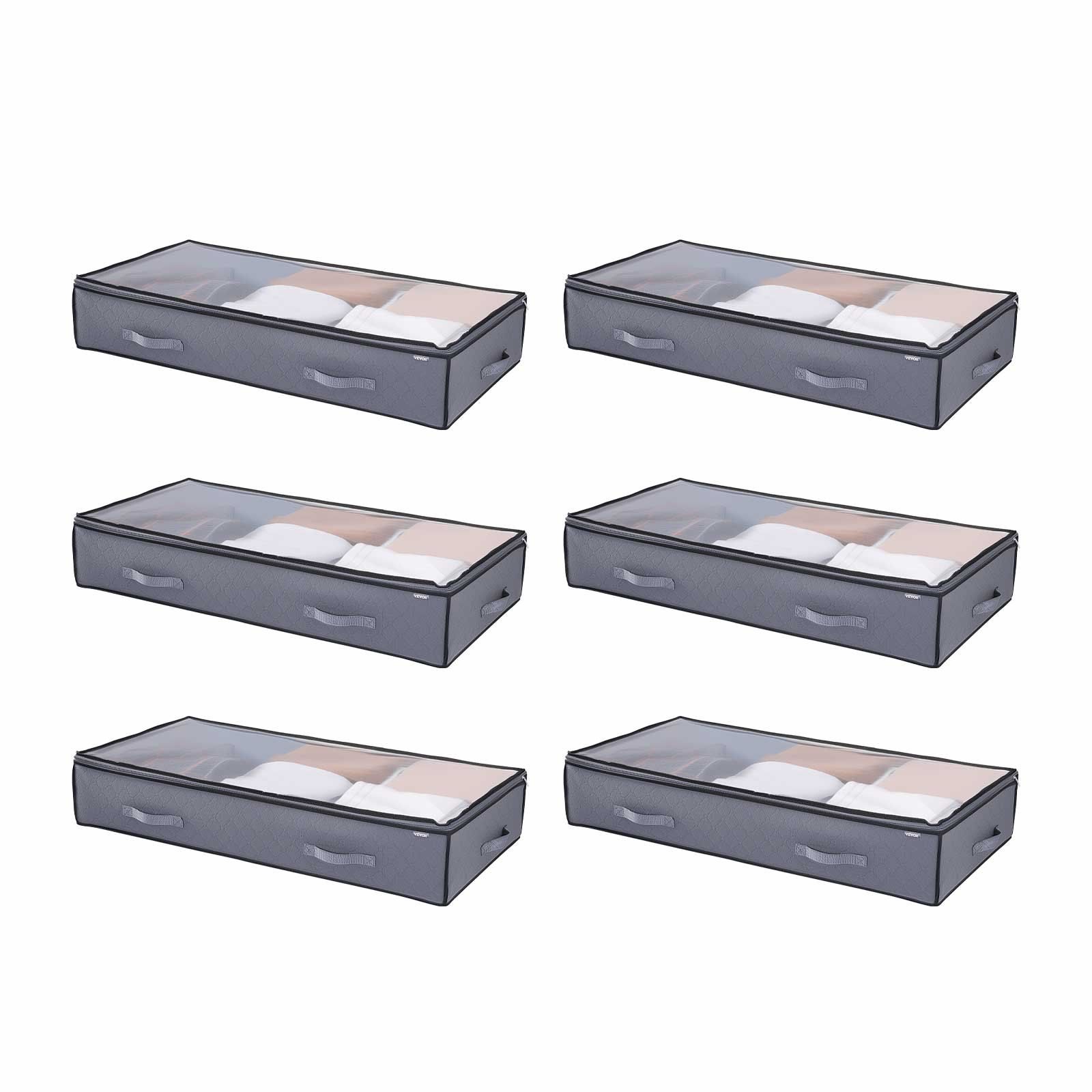 Under Bed Storage with Clear Lids, 996 x 500 x 180 mm, 90L Large Underbed Clothes Storage Containers, Low Profile Under Bed Drawer Shoe Organizer Bins Box for Blanket Shoe Bedroom, 6 Pack - Image 1
