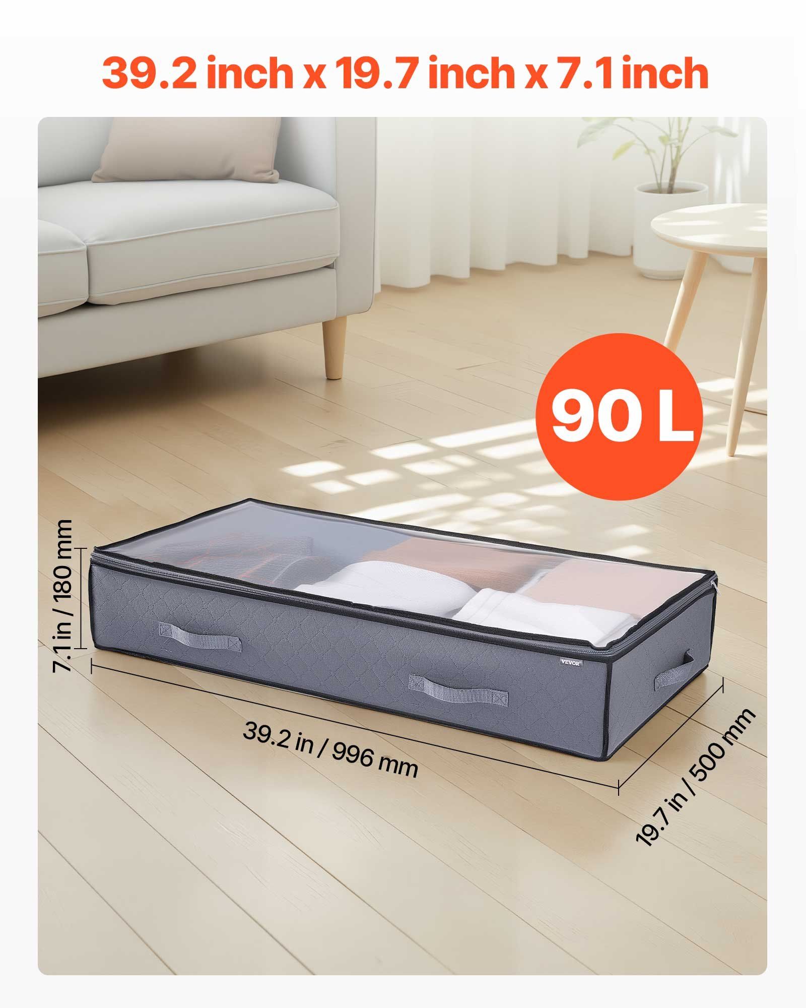 Under Bed Storage with Clear Lids, 996 x 500 x 180 mm, 90L Large Underbed Clothes Storage Containers, Low Profile Under Bed Drawer Shoe Organizer Bins Box for Blanket Shoe Bedroom, 6 Pack - Image 3
