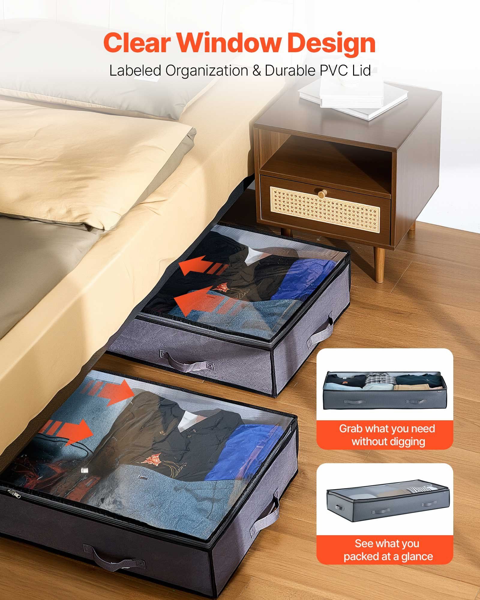 Under Bed Storage with Clear Lids, 996 x 500 x 180 mm, 90L Large Underbed Clothes Storage Containers, Low Profile Under Bed Drawer Shoe Organizer Bins Box for Blanket Shoe Bedroom, 6 Pack - Image 5