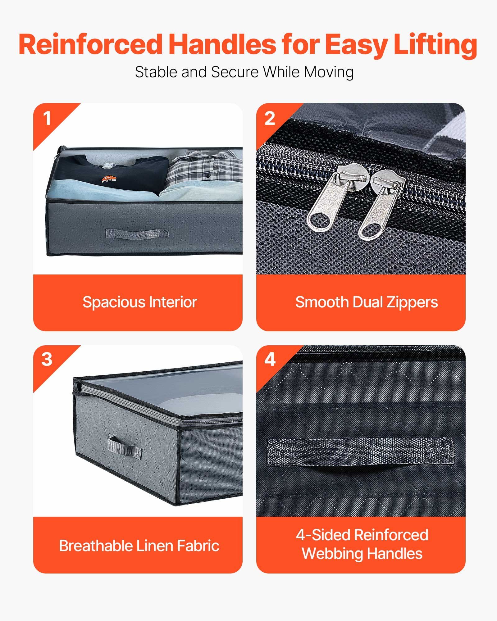 Under Bed Storage with Clear Lids, 996 x 500 x 180 mm, 90L Large Underbed Clothes Storage Containers, Low Profile Under Bed Drawer Shoe Organizer Bins Box for Blanket Shoe Bedroom, 6 Pack - Image 7