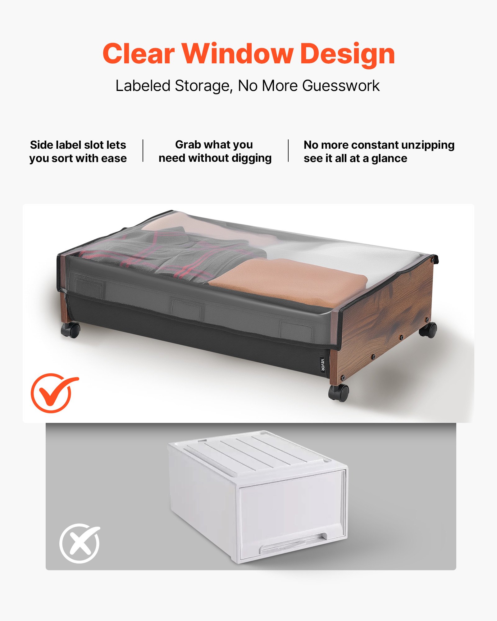 Under Bed Storage with Wheels, 650 x 460 x 180 mm Underbed Containers, Underbed Shoes Organizer with Lockable Wheels, Rolling Under the Bed Storage Bins for Clothes, Shoes, Blankets, 2 Pack - Image 4