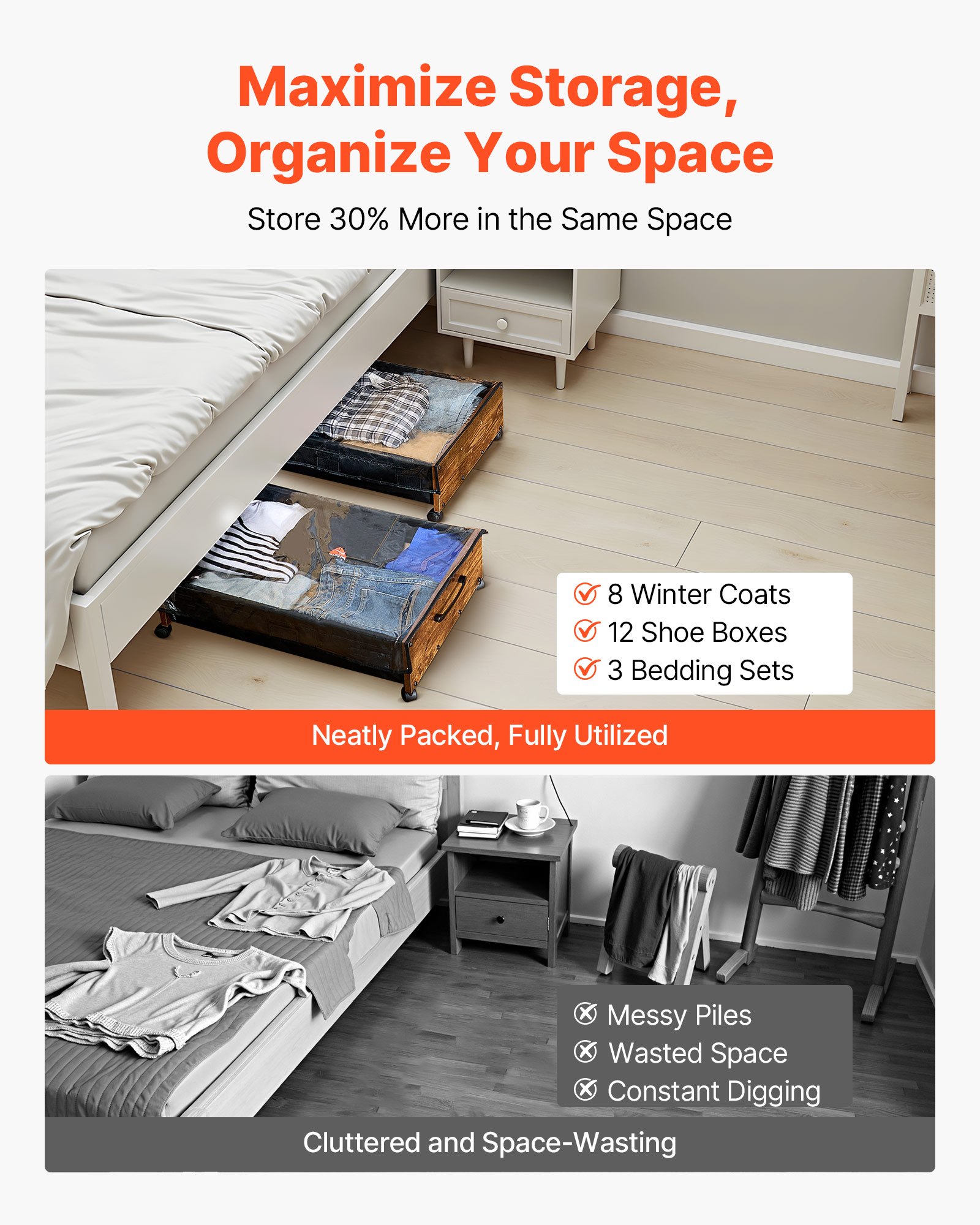 Under Bed Storage with Wheels, 650 x 460 x 180 mm Underbed Containers, Underbed Shoes Organizer with Lockable Wheels, Rolling Under the Bed Storage Bins for Clothes, Shoes, Blankets, 2 Pack - Image 6
