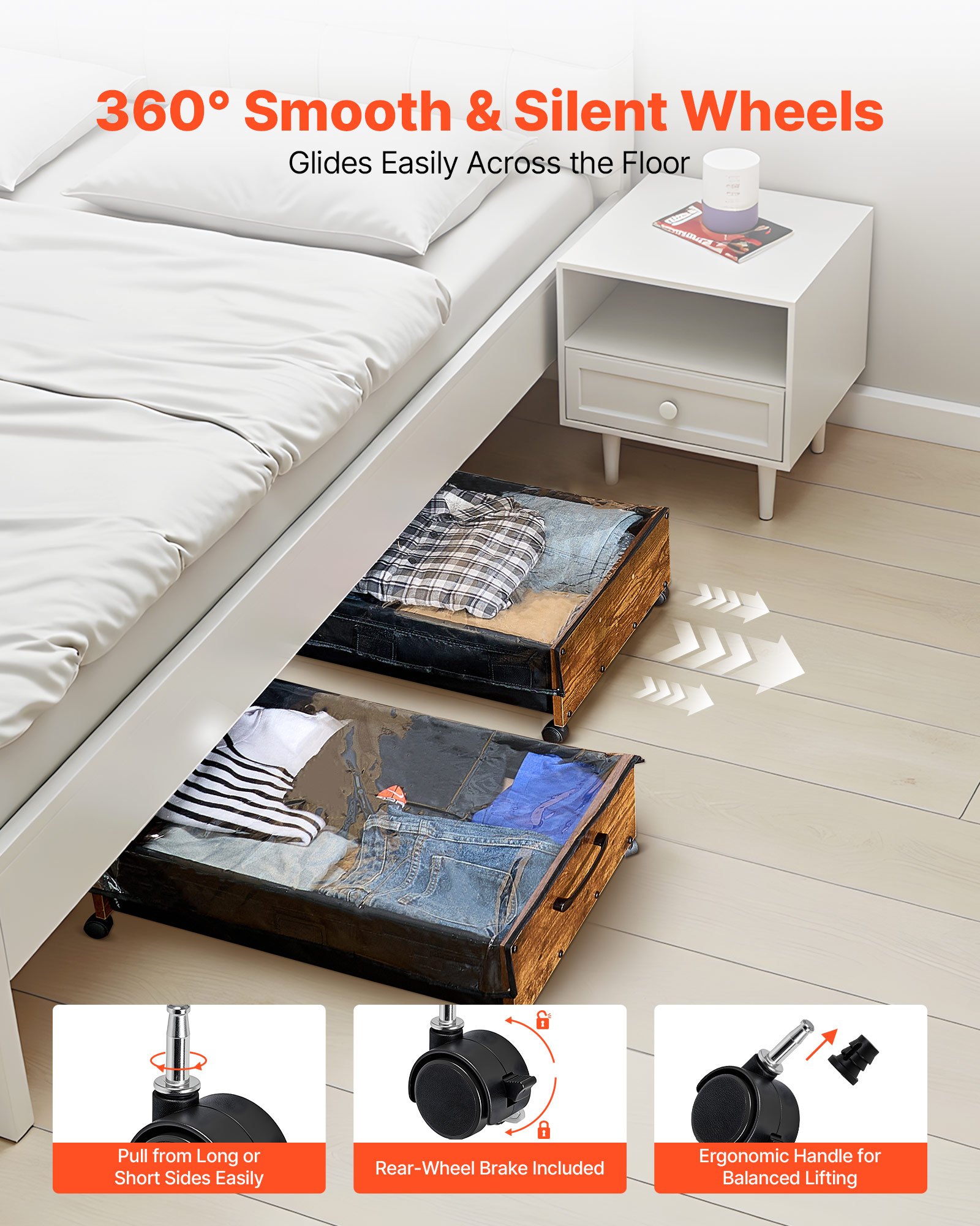 Under Bed Storage with Wheels, 650 x 460 x 180 mm Underbed Containers, Underbed Shoes Organizer with Lockable Wheels, Rolling Under the Bed Storage Bins for Clothes, Shoes, Blankets, 2 Pack - Image 7