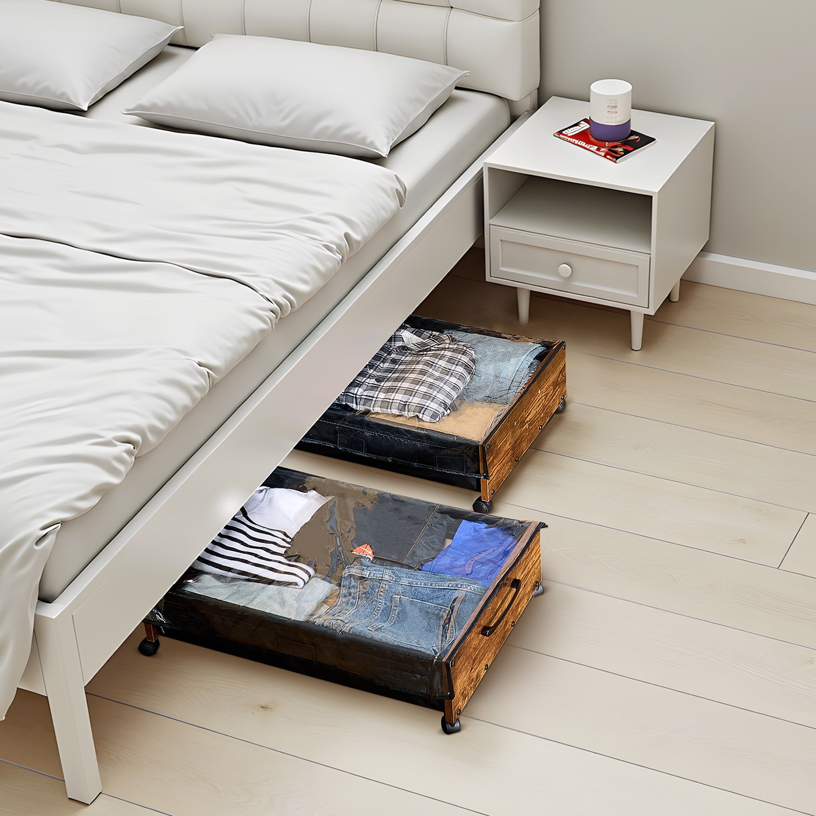 Under Bed Storage with Wheels, 650 x 460 x 180 mm Underbed Containers, Underbed Shoes Organizer with Lockable Wheels, Rolling Under the Bed Storage Bins for Clothes, Shoes, Blankets, 2 Pack - Image 8