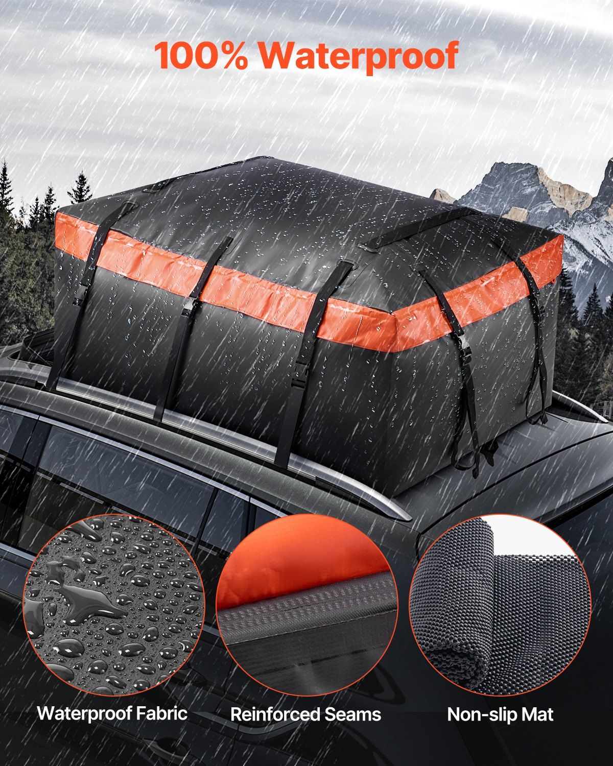 Car Rooftop Cargo Carrier Bag, 23 Cubic Feet Roof Cargo Carrier, Heavy Duty 840D PVC 100% Waterproof Car Roof Luggage Bag for All Vehicle with/without Rack- with Lock, Anti-Slip Mat, 6 Door Hook - Image 2