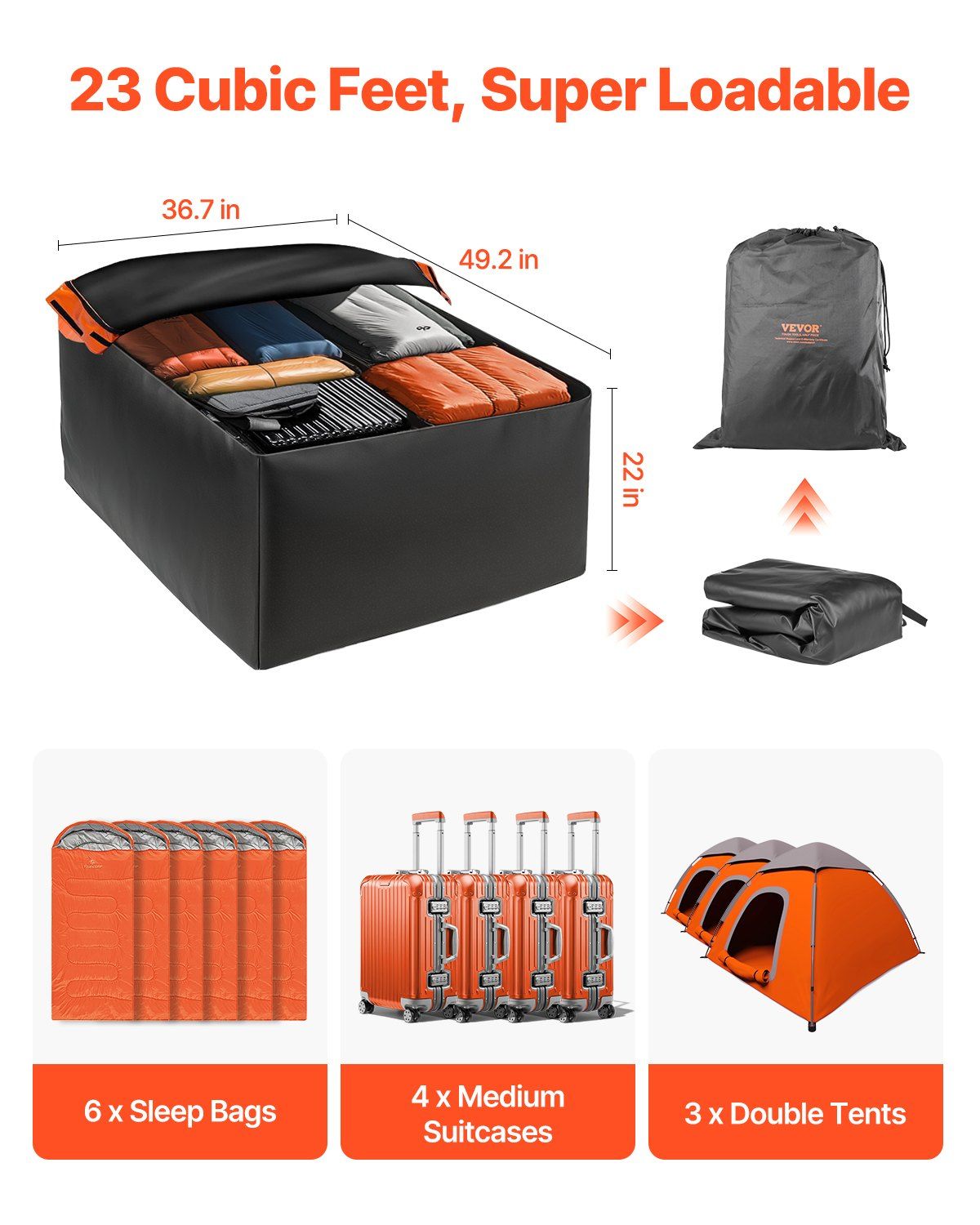 Car Rooftop Cargo Carrier Bag, 23 Cubic Feet Roof Cargo Carrier, Heavy Duty 840D PVC 100% Waterproof Car Roof Luggage Bag for All Vehicle with/without Rack- with Lock, Anti-Slip Mat, 6 Door Hook - Image 3