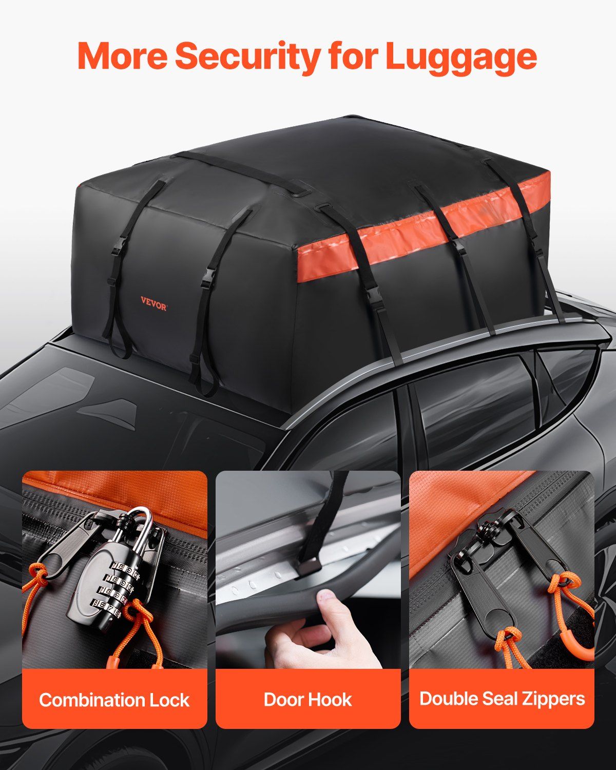 Car Rooftop Cargo Carrier Bag, 23 Cubic Feet Roof Cargo Carrier, Heavy Duty 840D PVC 100% Waterproof Car Roof Luggage Bag for All Vehicle with/without Rack- with Lock, Anti-Slip Mat, 6 Door Hook - Image 6