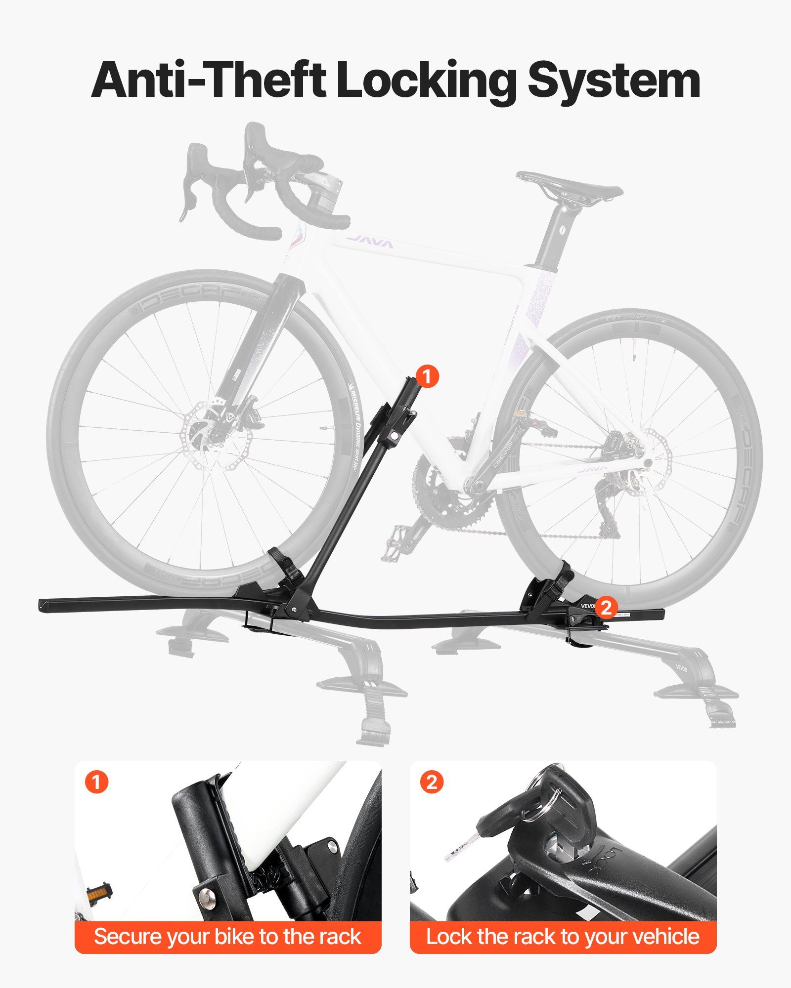 Roof Bike Rack, 15 kg Capacity, Upright Roof Mount Bicycle Rack with Secure Locking System for Most Standard Crossbars, Aluminum Upright Rooftop Bike Rack, 1 Bike Carrier for Car SUV, Black - Image 4