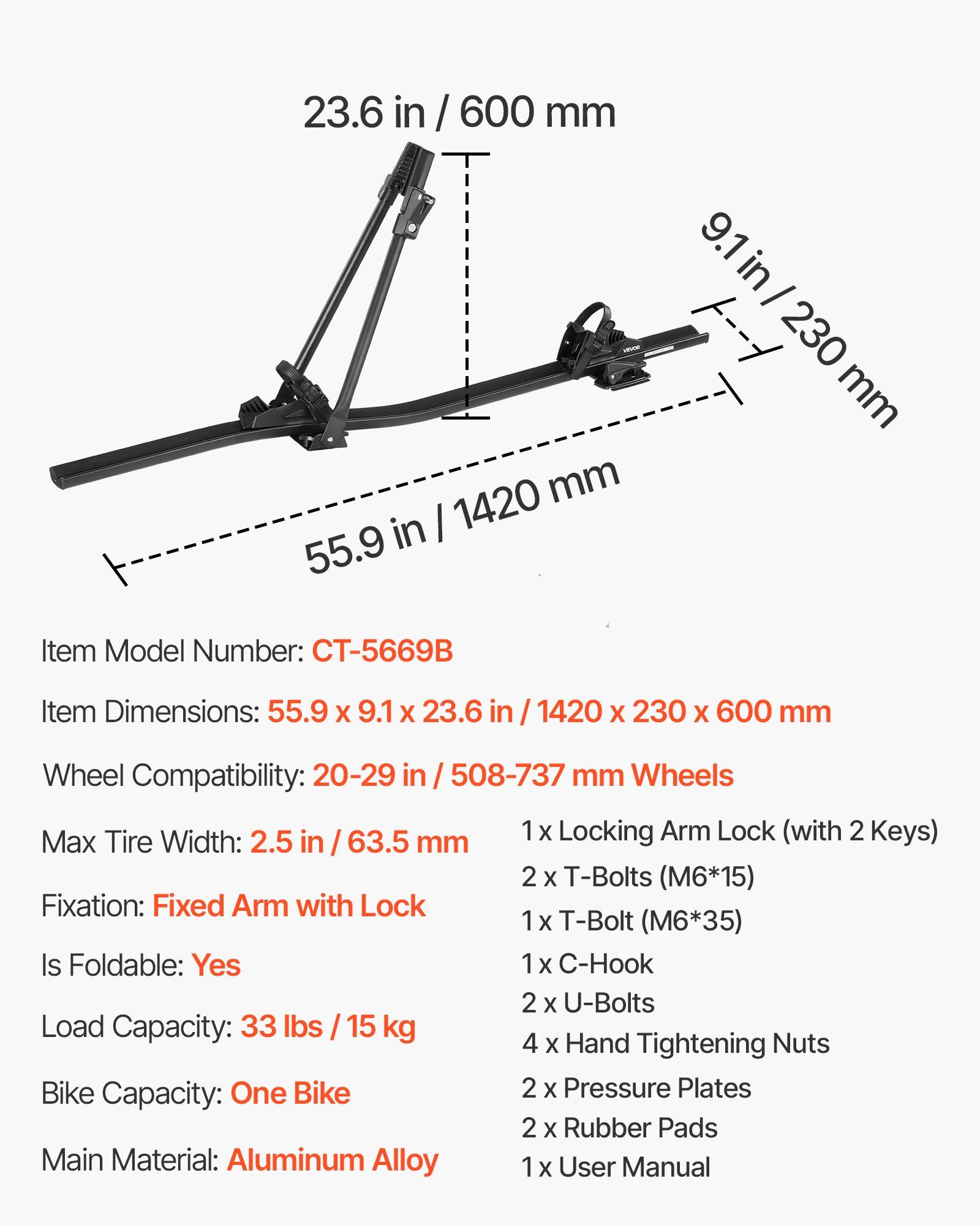 Roof Bike Rack, 15 kg Capacity, Upright Roof Mount Bicycle Rack with Secure Locking System for Most Standard Crossbars, Aluminum Upright Rooftop Bike Rack, 1 Bike Carrier for Car SUV, Black - Image 7