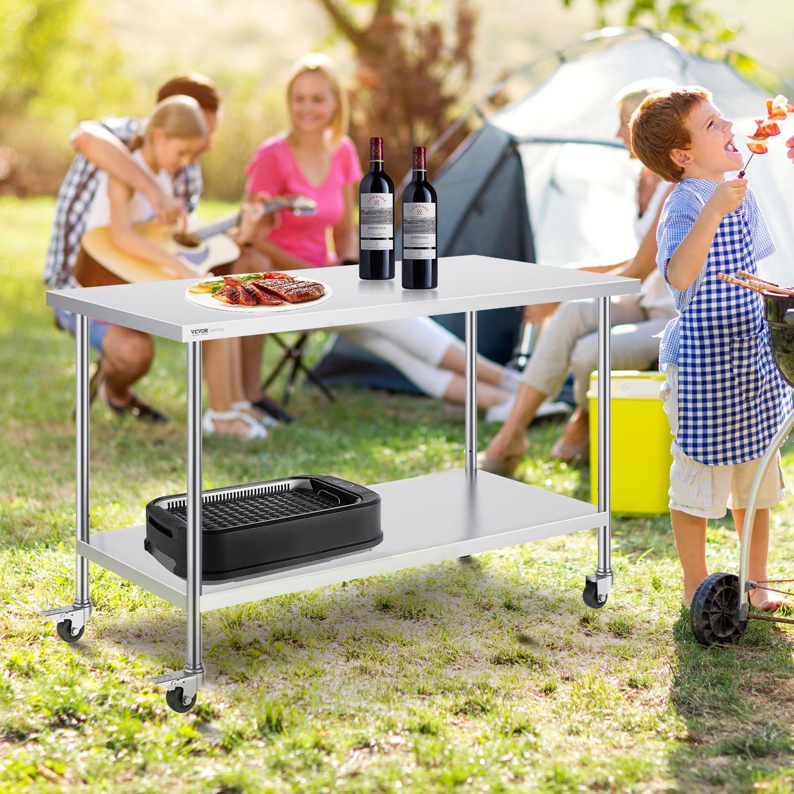 Stainless Steel Work Table 30 x 60 x 38 Inch, with 4 Wheels, 3 Adjustable Height Levels, Heavy Duty Food Prep Worktable for Commercial Kitchen Restaurant, Silver - Image 8