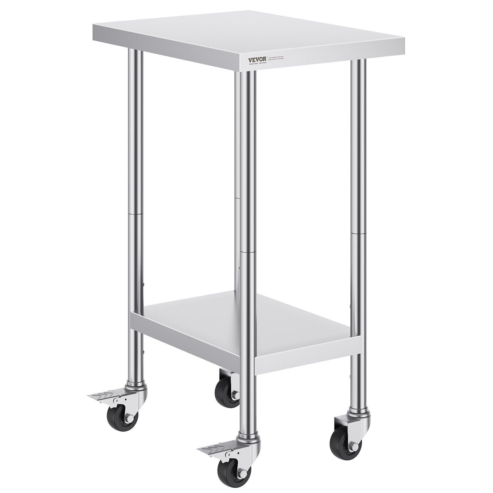 Stainless Steel Work Table 24 x 18 x 38 Inch, with 4 Wheels, 3 Adjustable Height Levels, Heavy Duty Food Prep Worktable for Commercial Kitchen Restaurant, Silver - Image 1
