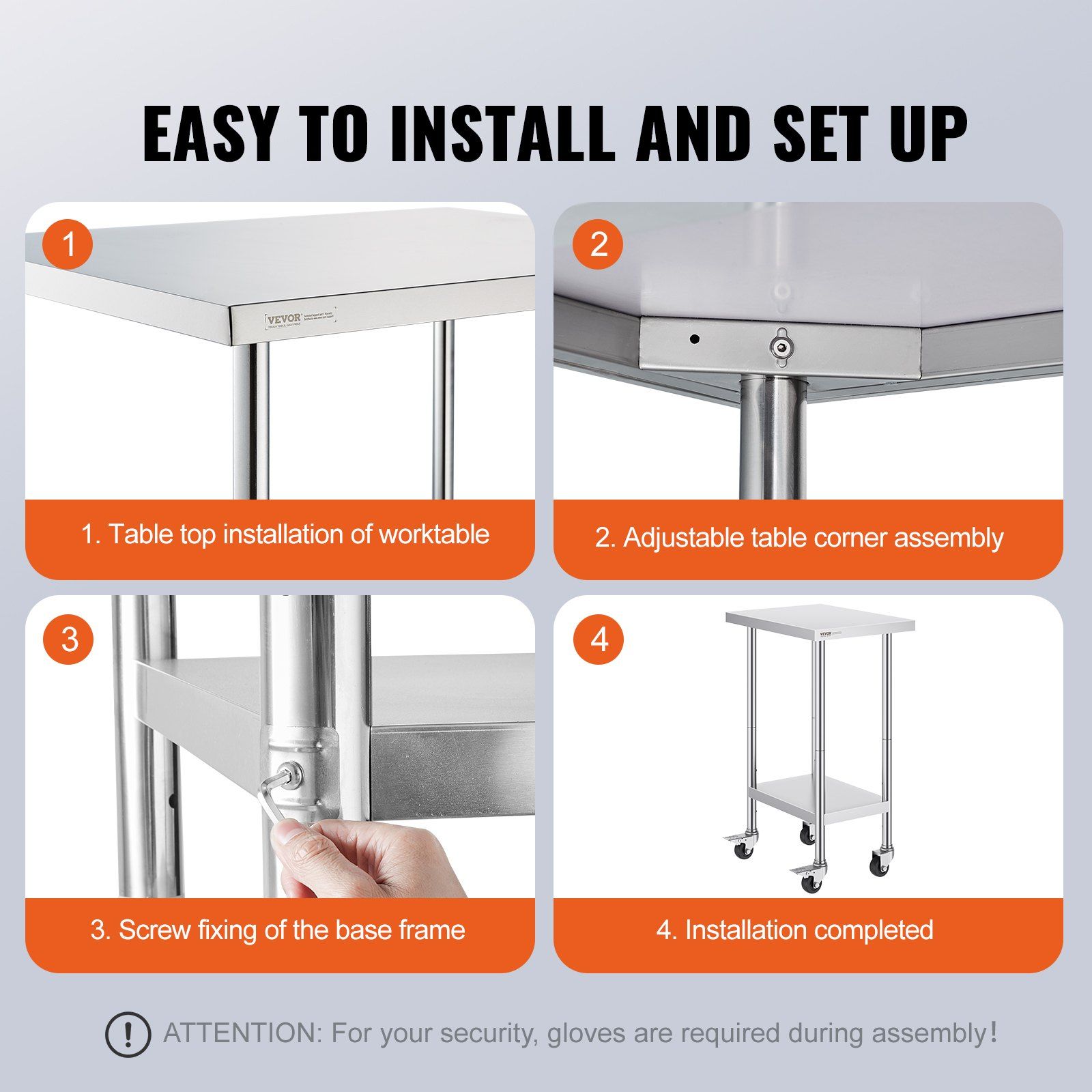 Stainless Steel Work Table 24 x 18 x 38 Inch, with 4 Wheels, 3 Adjustable Height Levels, Heavy Duty Food Prep Worktable for Commercial Kitchen Restaurant, Silver - Image 6