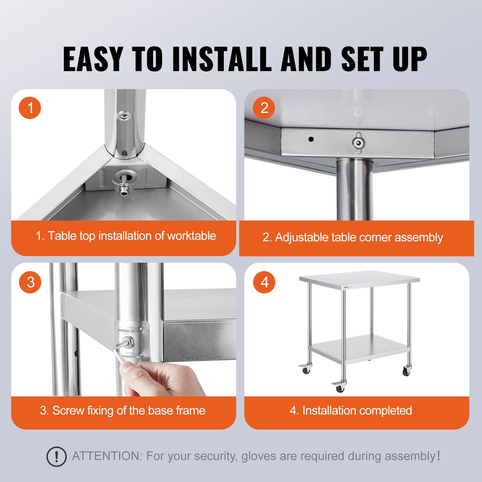 Stainless Steel Work Table 30 x 18 x 38 Inch, with 4 Wheels, 3 Adjustable Height Levels, Heavy Duty Food Prep Worktable for Commercial Kitchen Restaurant, Silver - Image 6