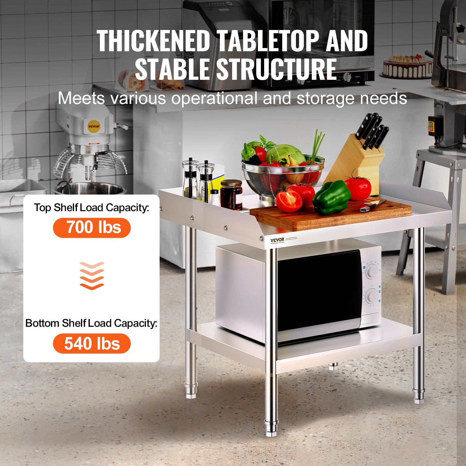Stainless Steel Work Table, 24 x 28 x 26 Inch Commercial Food Prep Worktable, 3-Sided Backsplash Heavy Duty Prep Worktable, Metal Work Table with Adjustable Height for Restaurant Home Hotel - Image 3
