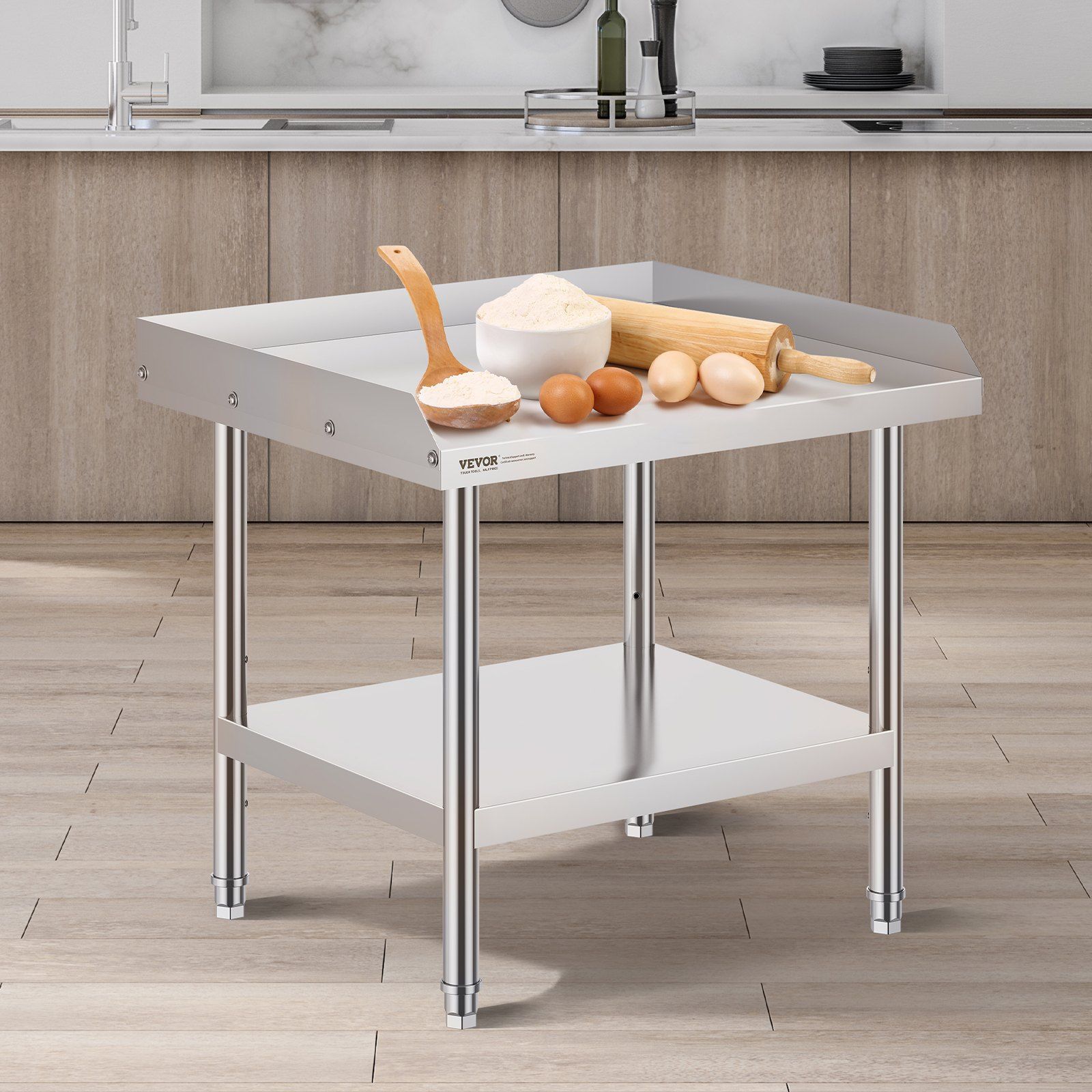Stainless Steel Work Table, 24 x 28 x 26 Inch Commercial Food Prep Worktable, 3-Sided Backsplash Heavy Duty Prep Worktable, Metal Work Table with Adjustable Height for Restaurant Home Hotel - Image 8
