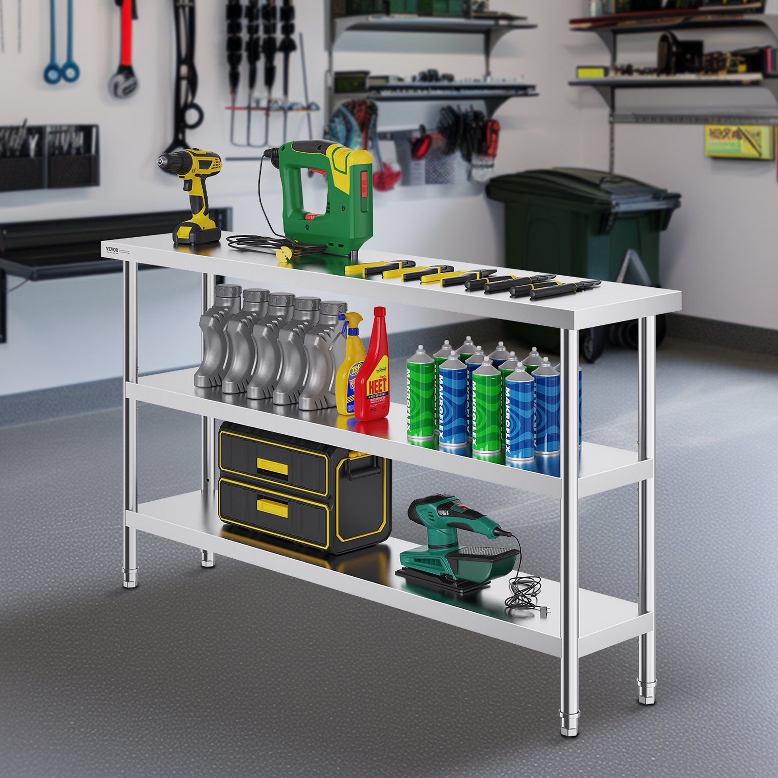 Stainless Steel Food Prep Table, 356 x 1524 x 864 mm Commercial Kitchen Worktable, with 2 Adjustable Undershelf, Heavy Duty Prep Table Metal Work Table for BBQ, Kitchen, Home, and Garage - Image 8