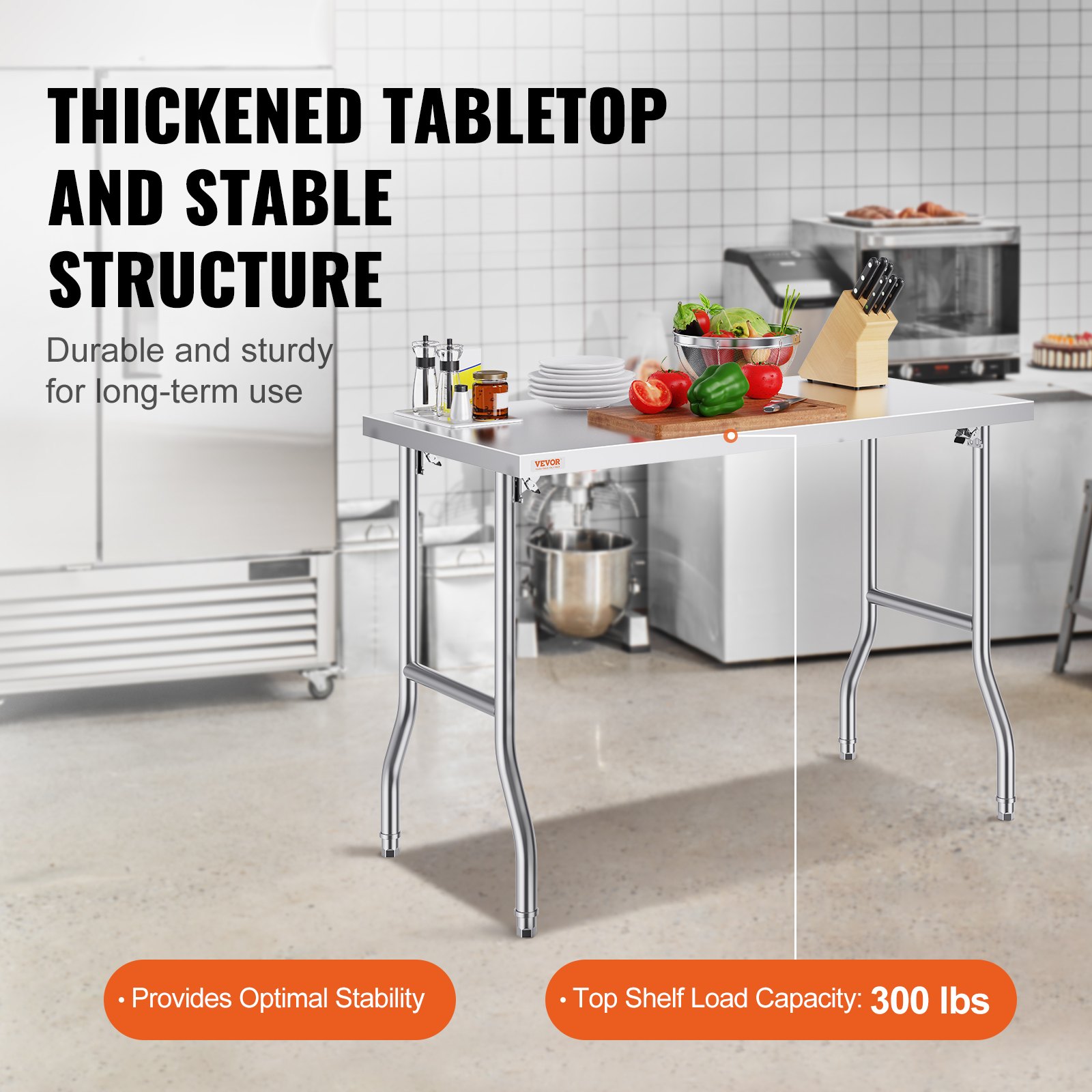 Stainless Steel Kitchen Bench Folding Commercial Prep Table 1220x610 mm - Image 3