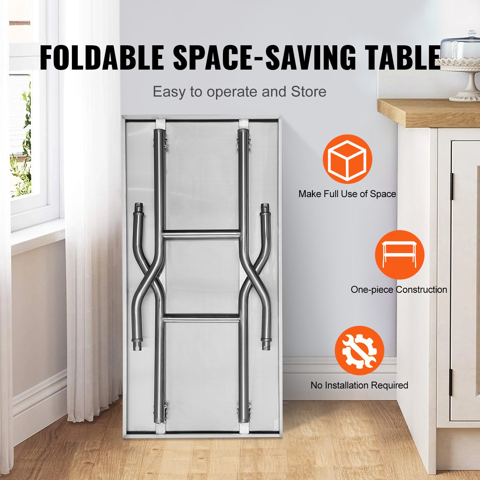 Stainless Steel Kitchen Bench Folding Commercial Prep Table 1220x610 mm - Image 4