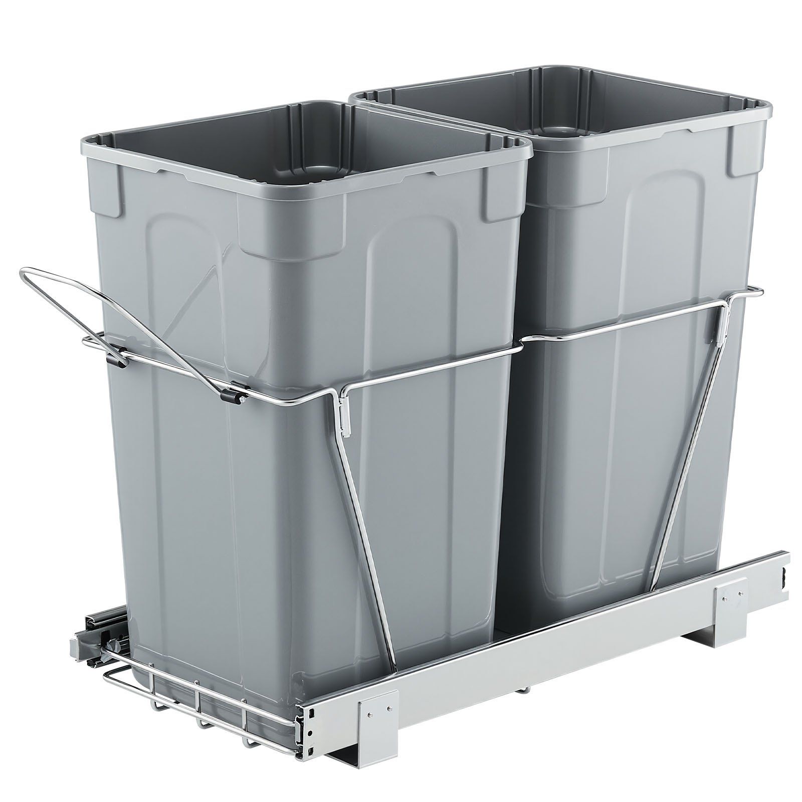 Pullout Trash Can for Kitchen Cabinets,Double Under Sink Garbage Waste Recycling Bin, Under Mount Waste Container, with Heavy Duty Metal Full Extension Sliding System and Handle - Image 1