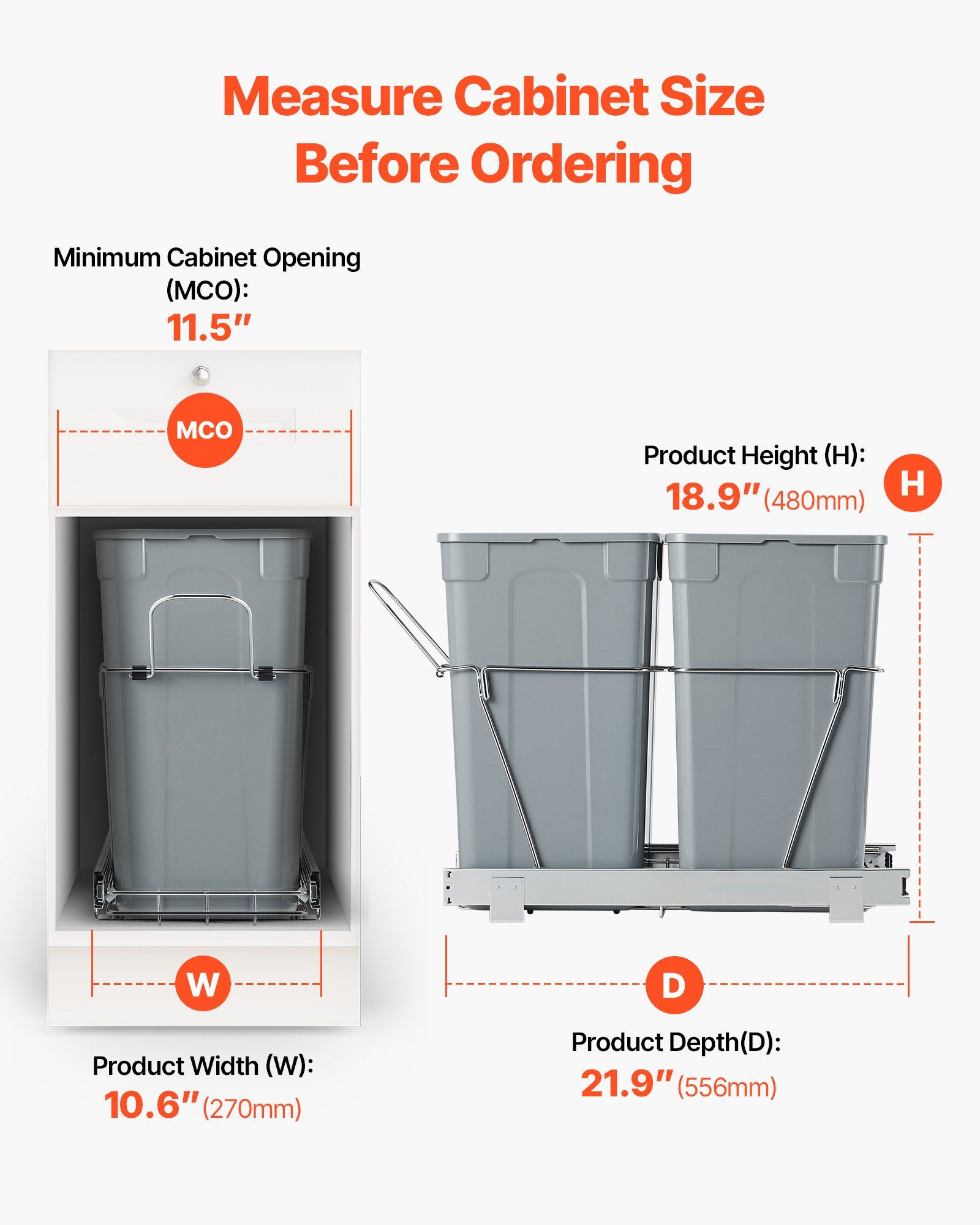 Pullout Trash Can for Kitchen Cabinets,Double Under Sink Garbage Waste Recycling Bin, Under Mount Waste Container, with Heavy Duty Metal Full Extension Sliding System and Handle - Image 4