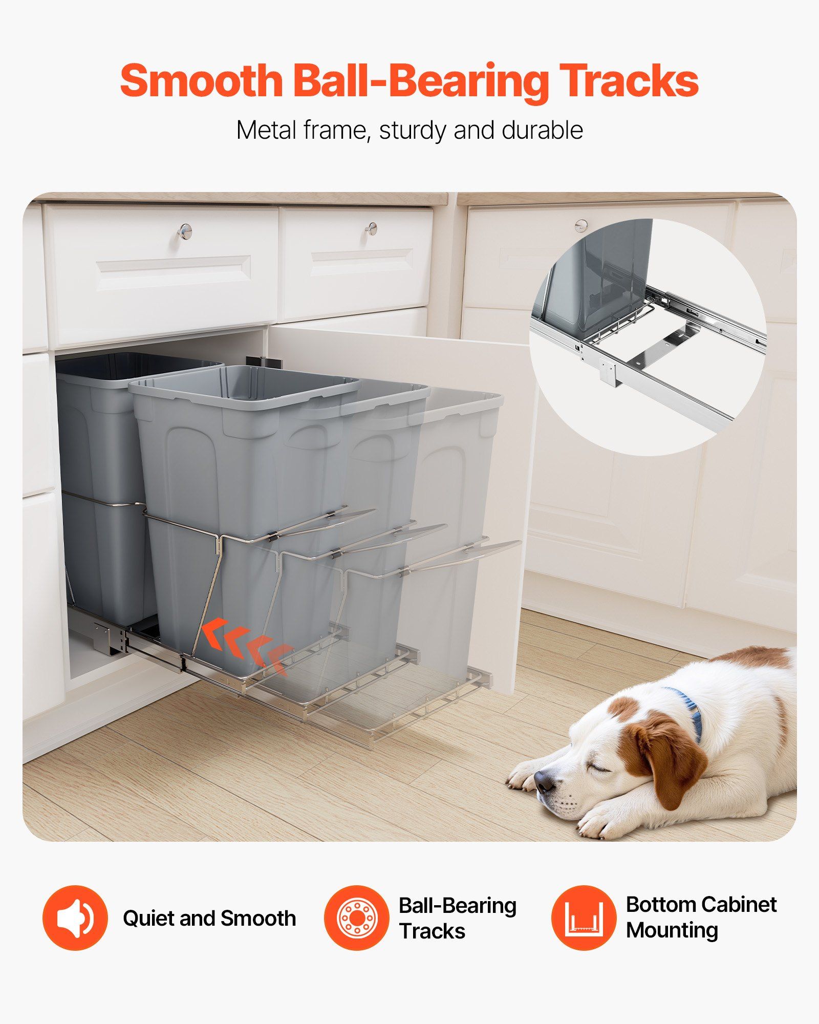 Pullout Trash Can for Kitchen Cabinets,Double Under Sink Garbage Waste Recycling Bin, Under Mount Waste Container, with Heavy Duty Metal Full Extension Sliding System and Handle - Image 6