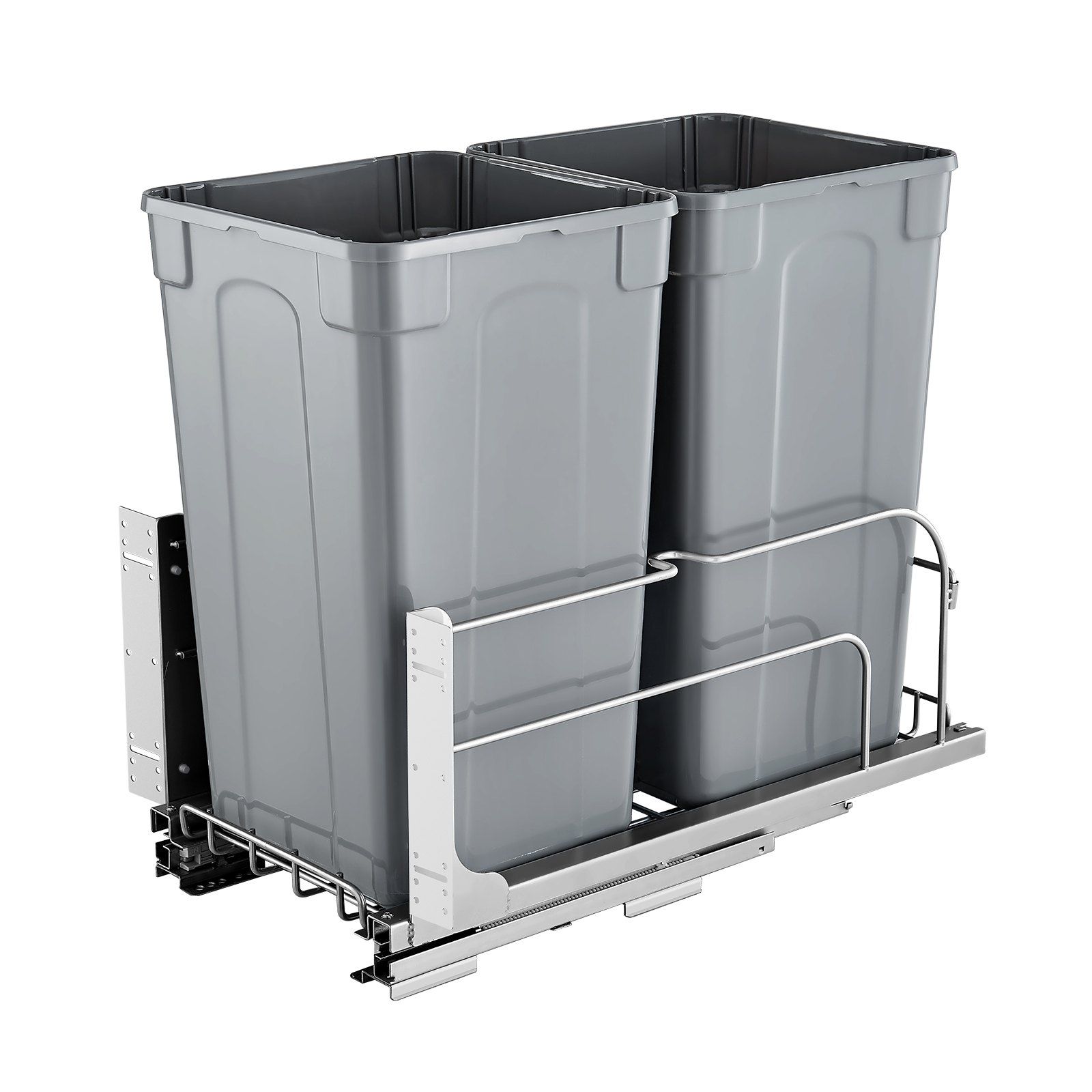 Pull-Out Trash Can, 27 QT x2 Double Under Mount Kitchen Waste Container, Heavy Duty Garbage Recycling Bin with Door Kit and Soft Close Slide, for Kitchen Cabinet, Sink, Under Counter (Grey) - Image 1
