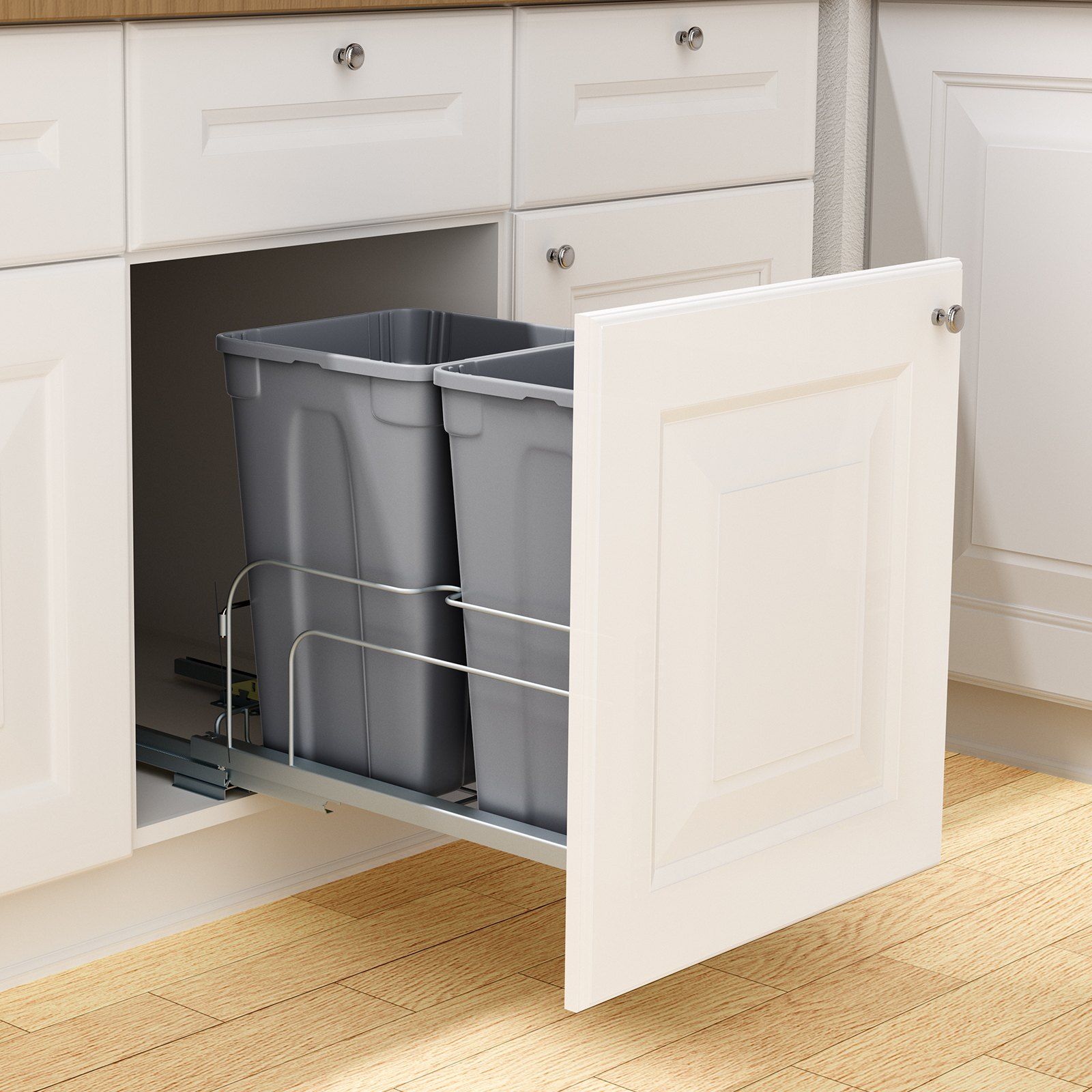 Pull-Out Trash Can, 27 QT x2 Double Under Mount Kitchen Waste Container, Heavy Duty Garbage Recycling Bin with Door Kit and Soft Close Slide, for Kitchen Cabinet, Sink, Under Counter (Grey) - Image 8