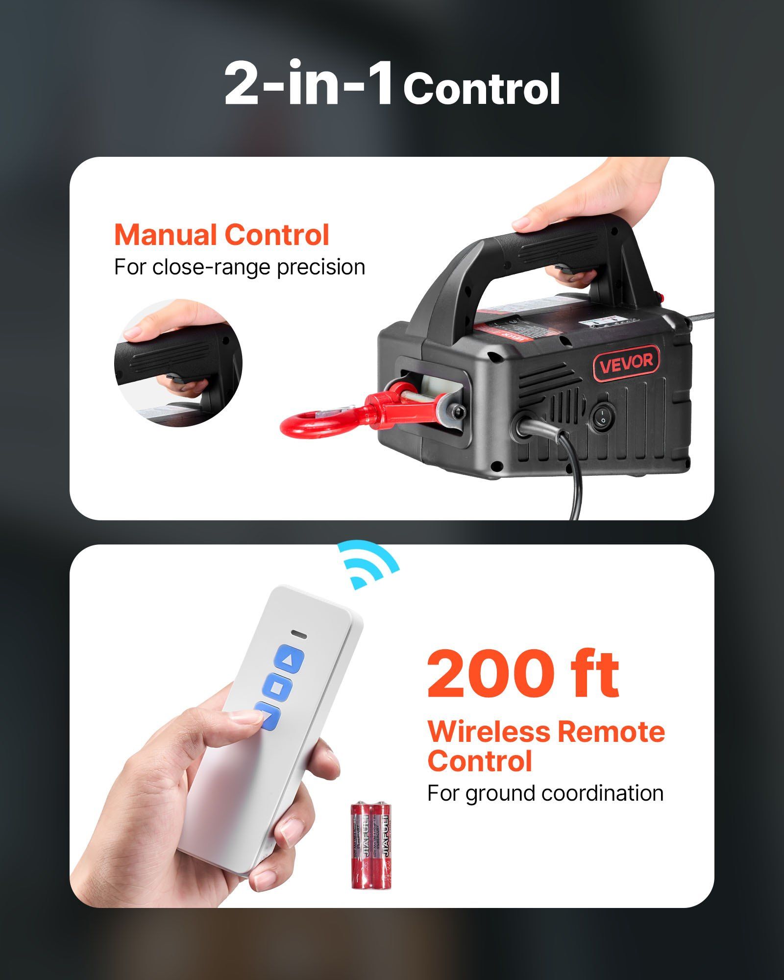 2-in-1 Electric Hoist Winch, 500 kg Capacity, 1500W Portable Power Winch Crane, 7.6 m Lifting Height, 5 m/min with Manual and Wireless Remote Control for Factory, Warehouss, Garage - Image 4