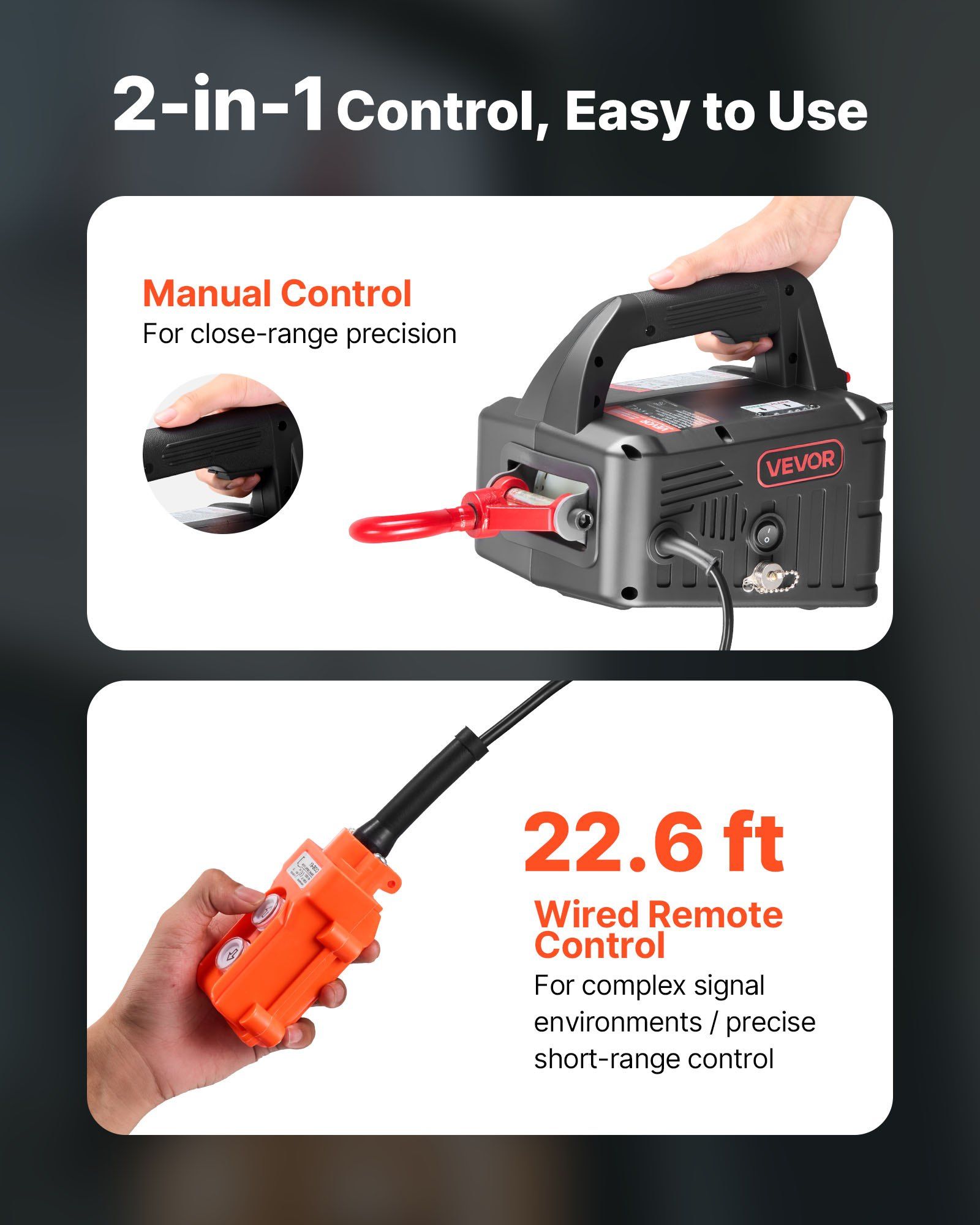 2-in-1 Electric Hoist Winch, 500 kg Capacity, 1500W Portable Power Winch Crane, 7.6 m Lifting Height, 5 m/min with Manual and Wired Remote Control for Factory, Warehouss, Garage - Image 4