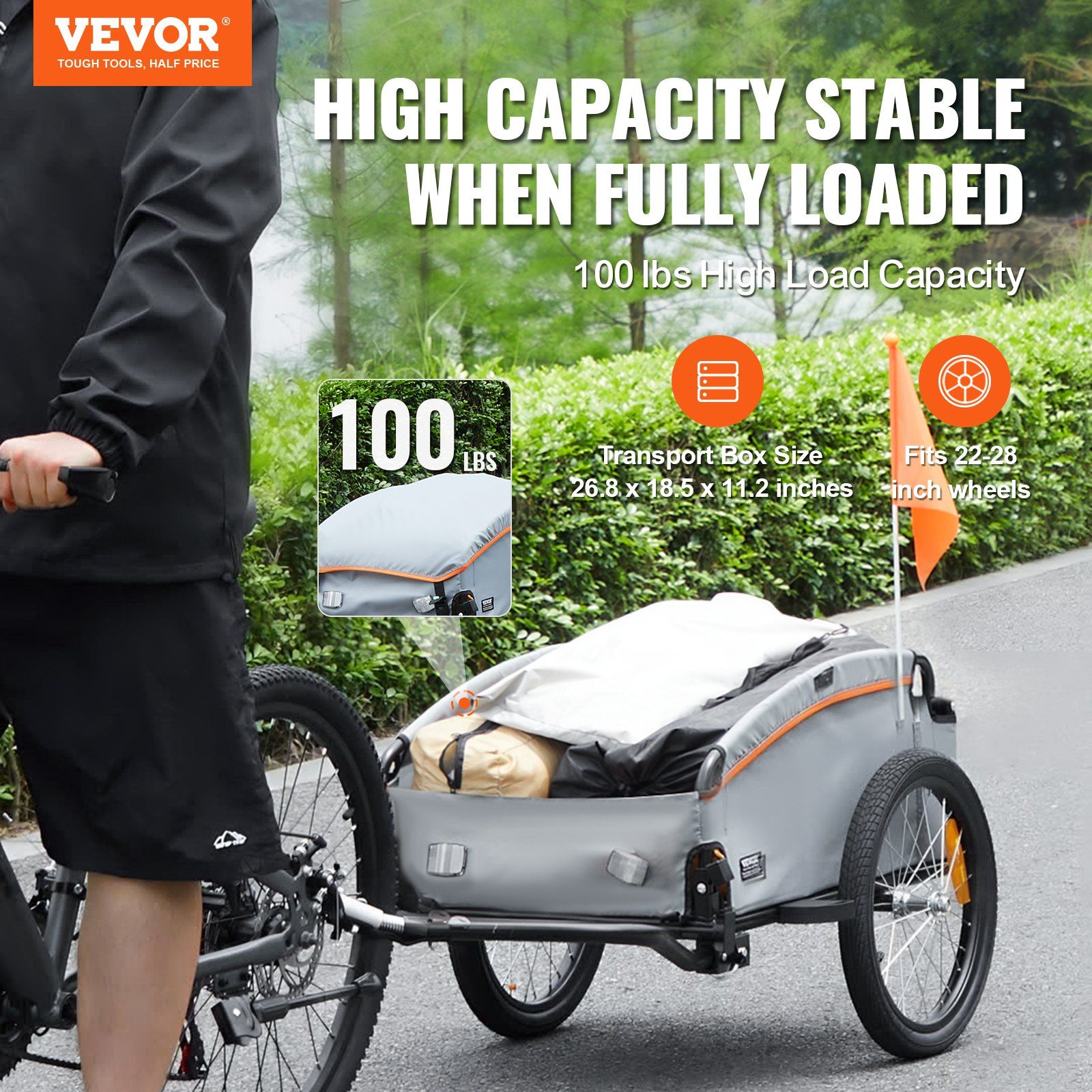 Bike Cargo Trailer, 88/100/160 lbs Load Capacity, Heavy-Duty Bicycle Wagon Cart, Foldable Compact Storage with Universal Hitch - Image 2