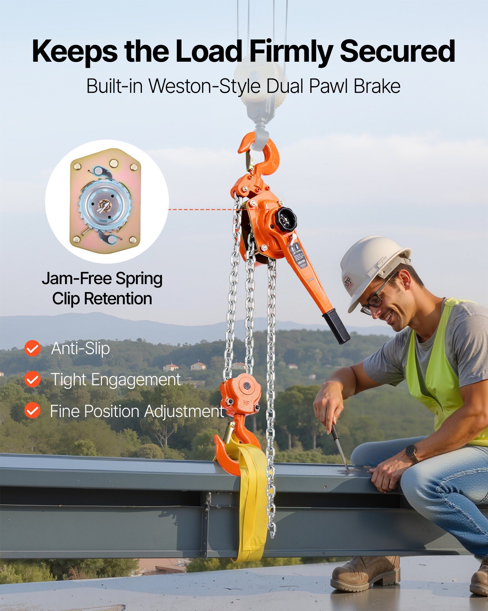 Manual Lever Chain Hoist, 6T 6000KG Capacity Heavy Duty Come Along, 3M Lift G80 Alloy Steel Chain With Dual Pawl Mechanical Brake, 360° Rotating Hooks, for Warehouse Construction Garage - Image 3