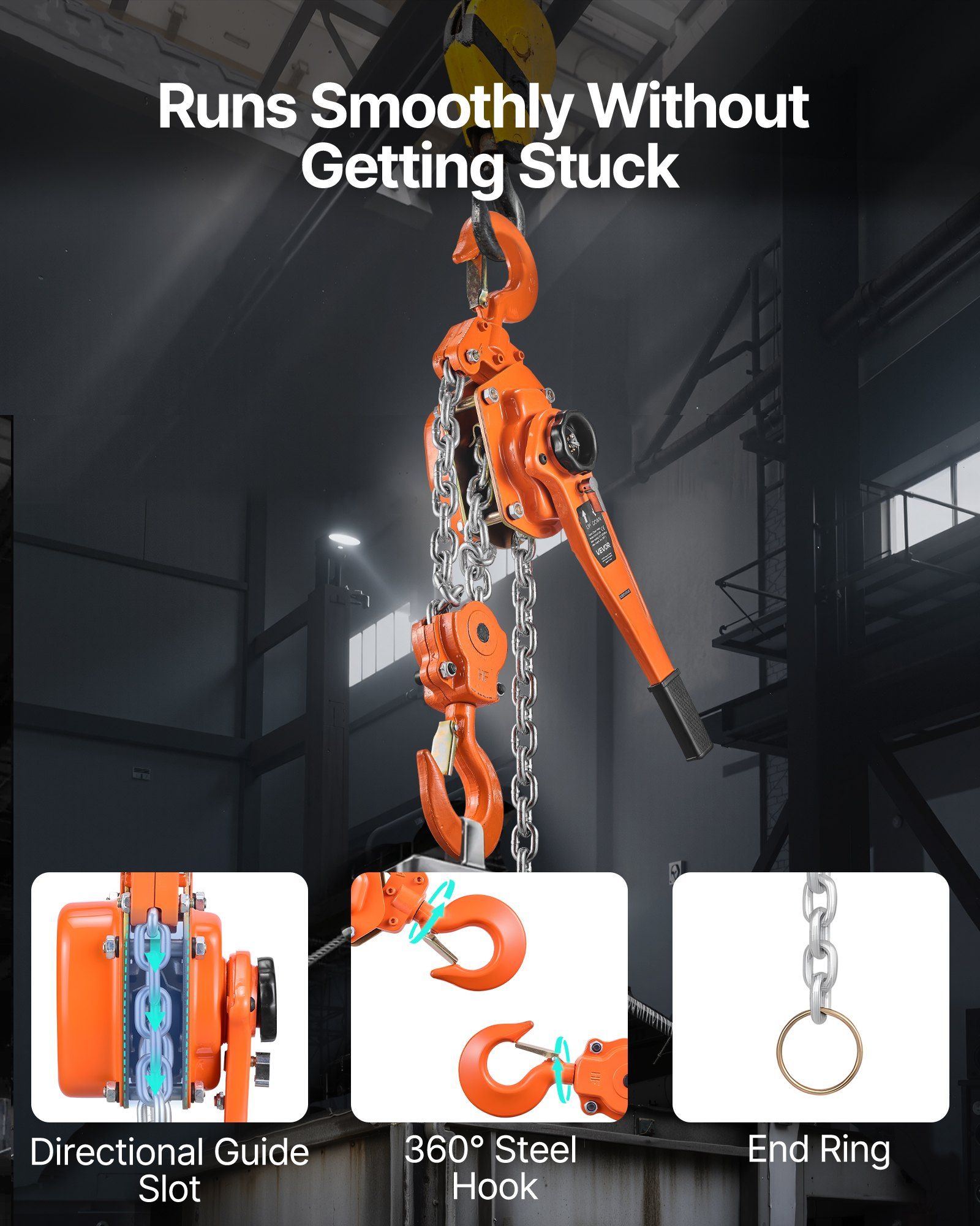 Manual Lever Chain Hoist, 6T 6000KG Capacity Heavy Duty Come Along, 3M Lift G80 Alloy Steel Chain With Dual Pawl Mechanical Brake, 360° Rotating Hooks, for Warehouse Construction Garage - Image 5
