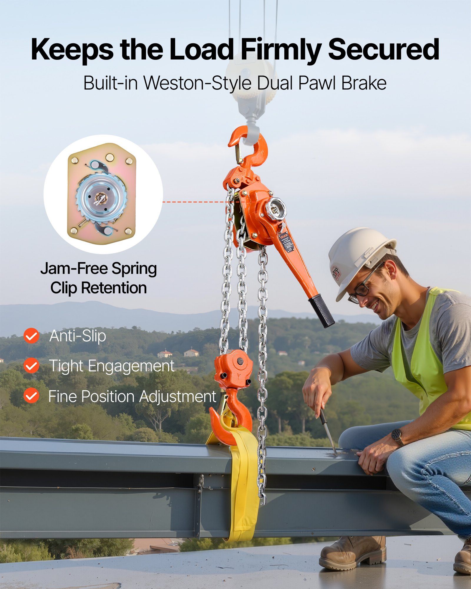 Manual Lever Chain Hoist, 6T 6000KG Capacity Heavy Duty Come Along, 6M Lift G80 Alloy Steel Chain With Dual Pawl Mechanical Brake, 360° Rotating Hooks, for Warehouse Construction Garage - Image 3