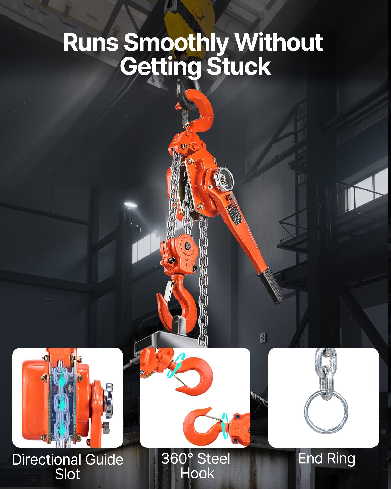 Manual Lever Chain Hoist, 6T 6000KG Capacity Heavy Duty Come Along, 6M Lift G80 Alloy Steel Chain With Dual Pawl Mechanical Brake, 360° Rotating Hooks, for Warehouse Construction Garage - Image 5