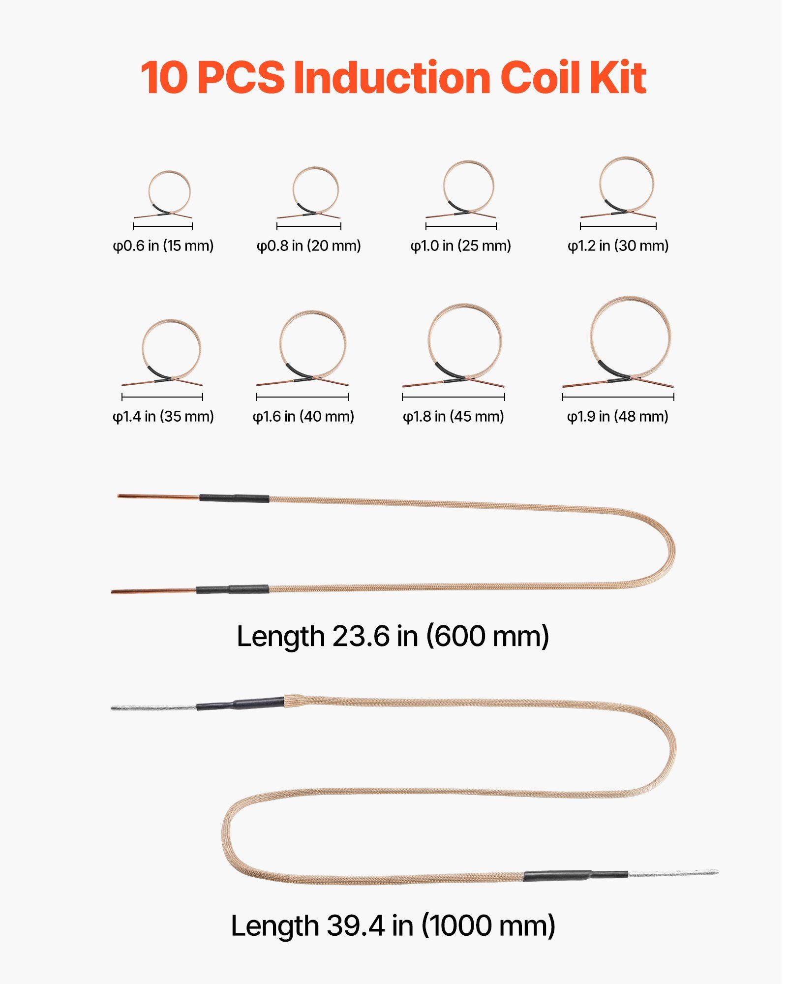 10Pcs Magnetic Induction Heater Coil, Inductor Heat Accessories, Mini Heater Coil Kit with Flexibility and Long Lifespan, for Removing Rusty Bolts and Nuts, 8 Coils + 1 U-Shaped + 1 Free Forming - Image 2