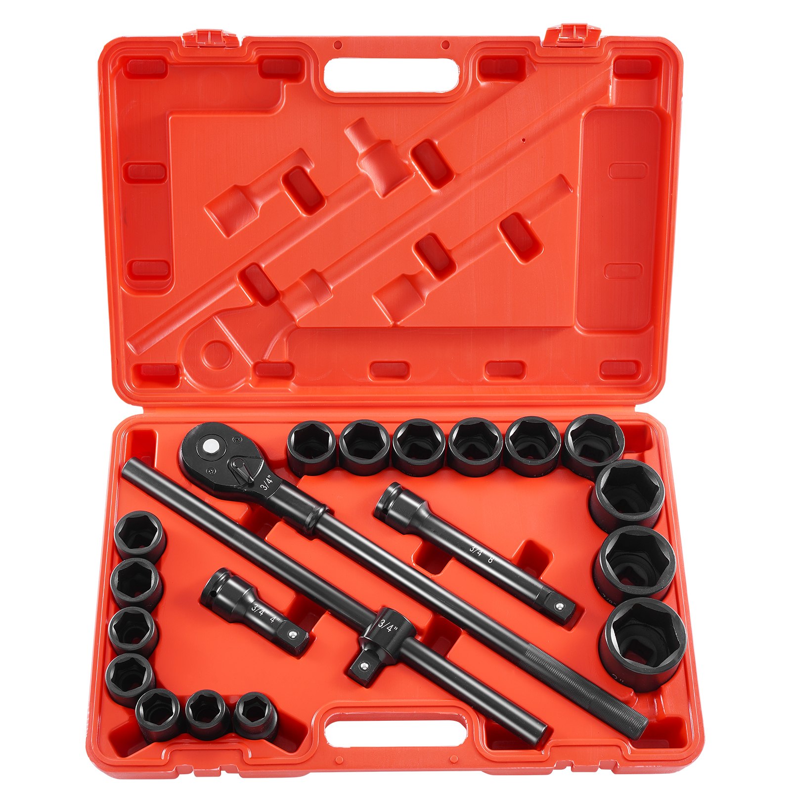 3/4 in Drive Impact Socket Set, 21 Pieces SAE 3/4 in to 2 in, 6 Point Cr-V Alloy Steel for Auto Repair, Easy-to-Read Size Markings, Includes Extension Bars, Ratchet Handle and Storage Case - Image 1