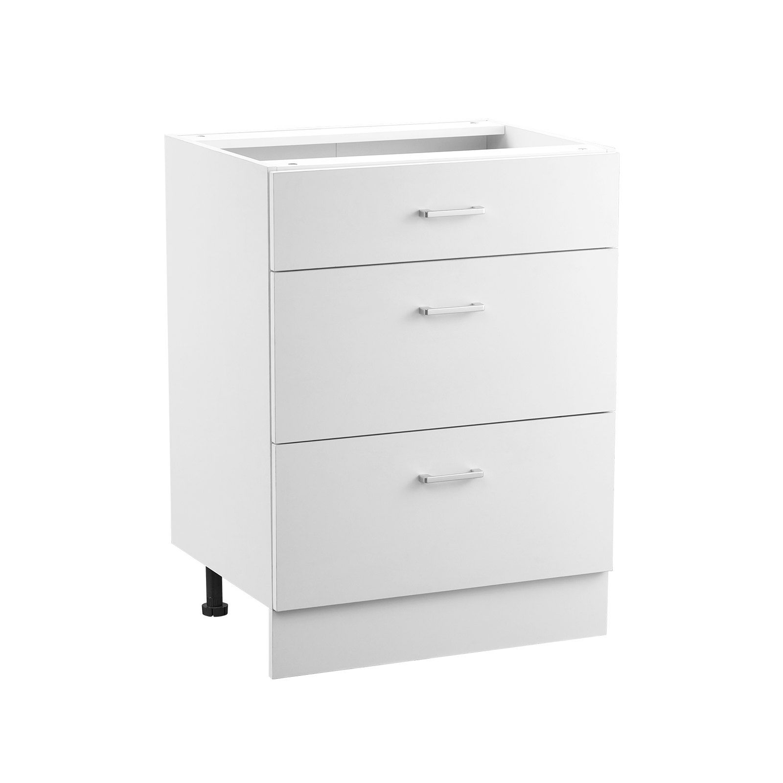 White Shaker Base Cabinet with 3 Drawers, 60 cm Unassembled Drawer Base Cabinet, 60 W x 48 D x 82 H Ready to Assemble Cabinet with Soft-Close Drawer Slides, for Home Office - Image 1