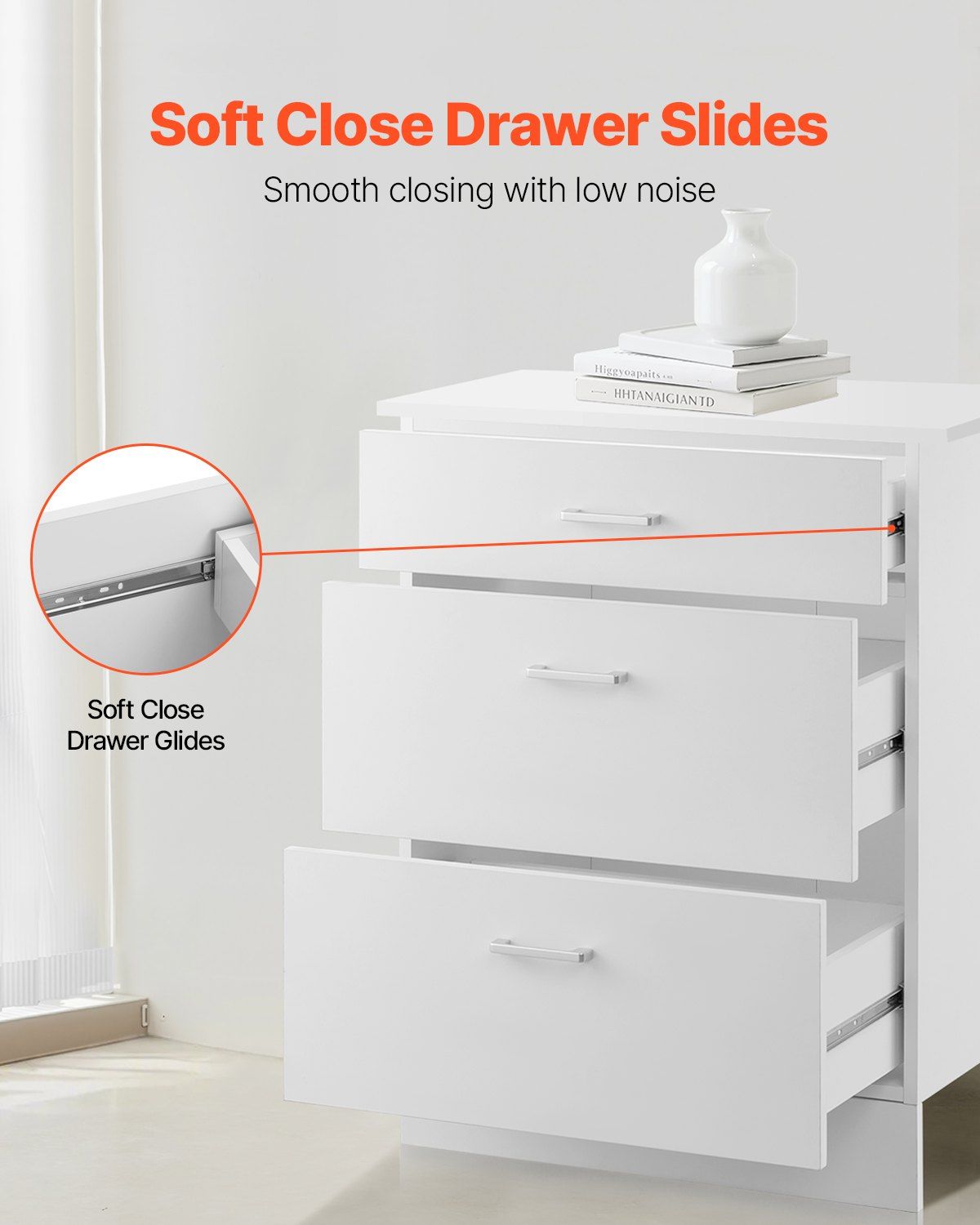 White Shaker Base Cabinet with 3 Drawers, 60 cm Unassembled Drawer Base Cabinet, 60 W x 48 D x 82 H Ready to Assemble Cabinet with Soft-Close Drawer Slides, for Home Office - Image 3