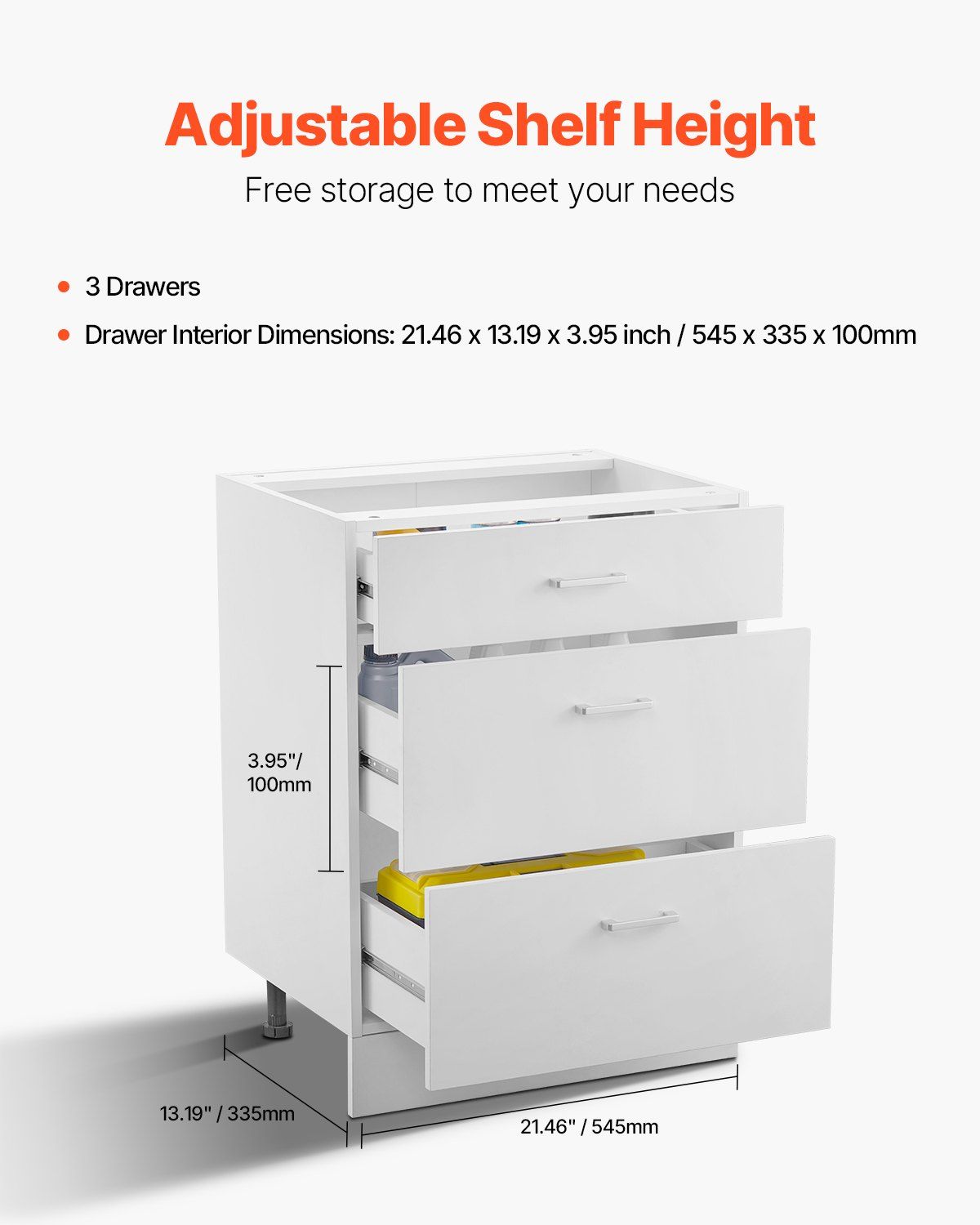 White Shaker Base Cabinet with 3 Drawers, 60 cm Unassembled Drawer Base Cabinet, 60 W x 48 D x 82 H Ready to Assemble Cabinet with Soft-Close Drawer Slides, for Home Office - Image 5