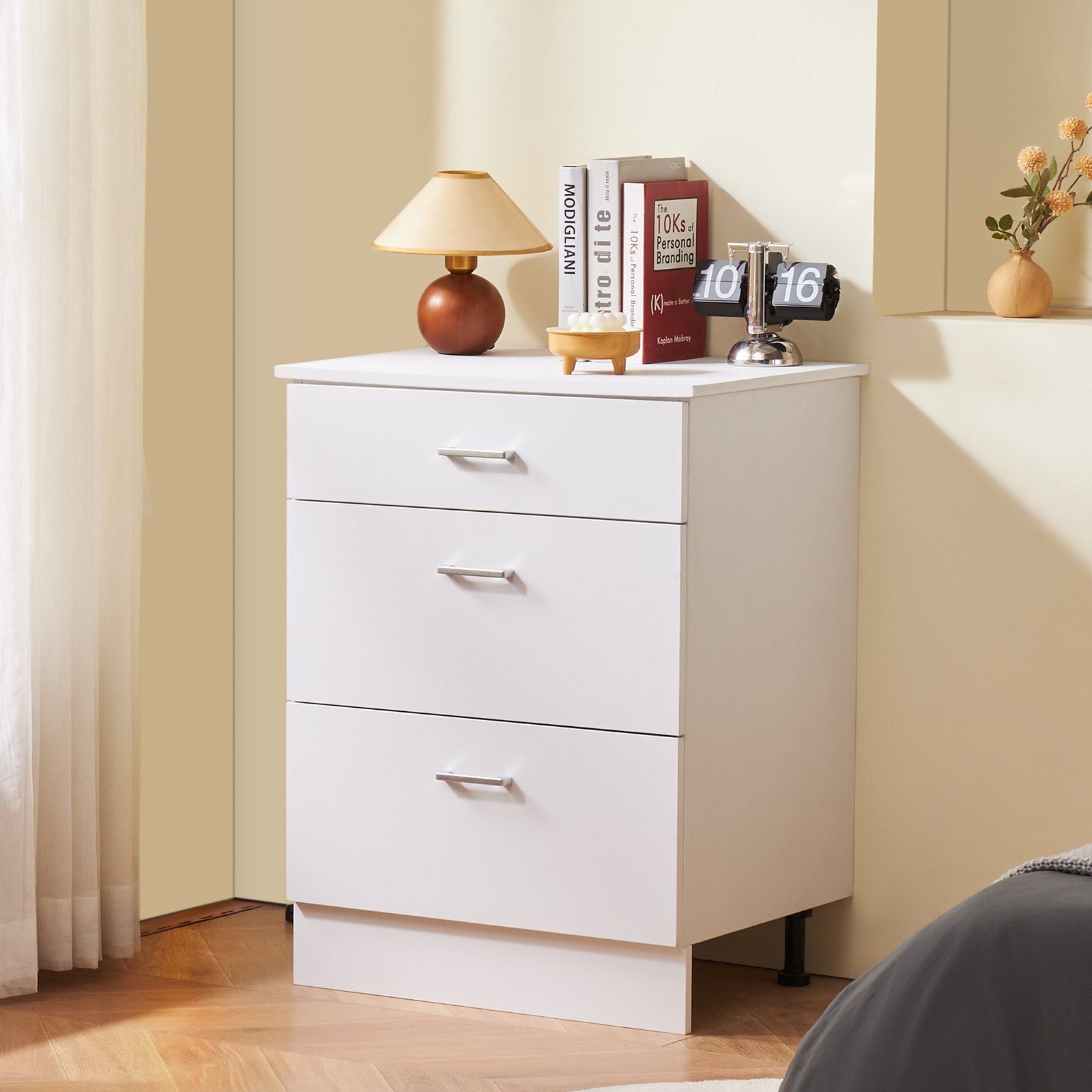 White Shaker Base Cabinet with 3 Drawers, 60 cm Unassembled Drawer Base Cabinet, 60 W x 48 D x 82 H Ready to Assemble Cabinet with Soft-Close Drawer Slides, for Home Office - Image 8