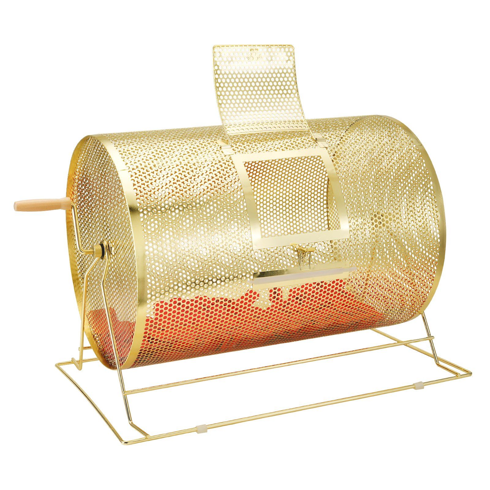 Raffle Drum, 14.8 x Ø21.26 inch Brass Plated Raffle Ticket Spinning Cage, Holds 10000 Tickets or 300 Ping Pong Balls, Metal Lottery Spinning Drawing with Wooden Turning Handle, for Bingo Ballot - Image 1