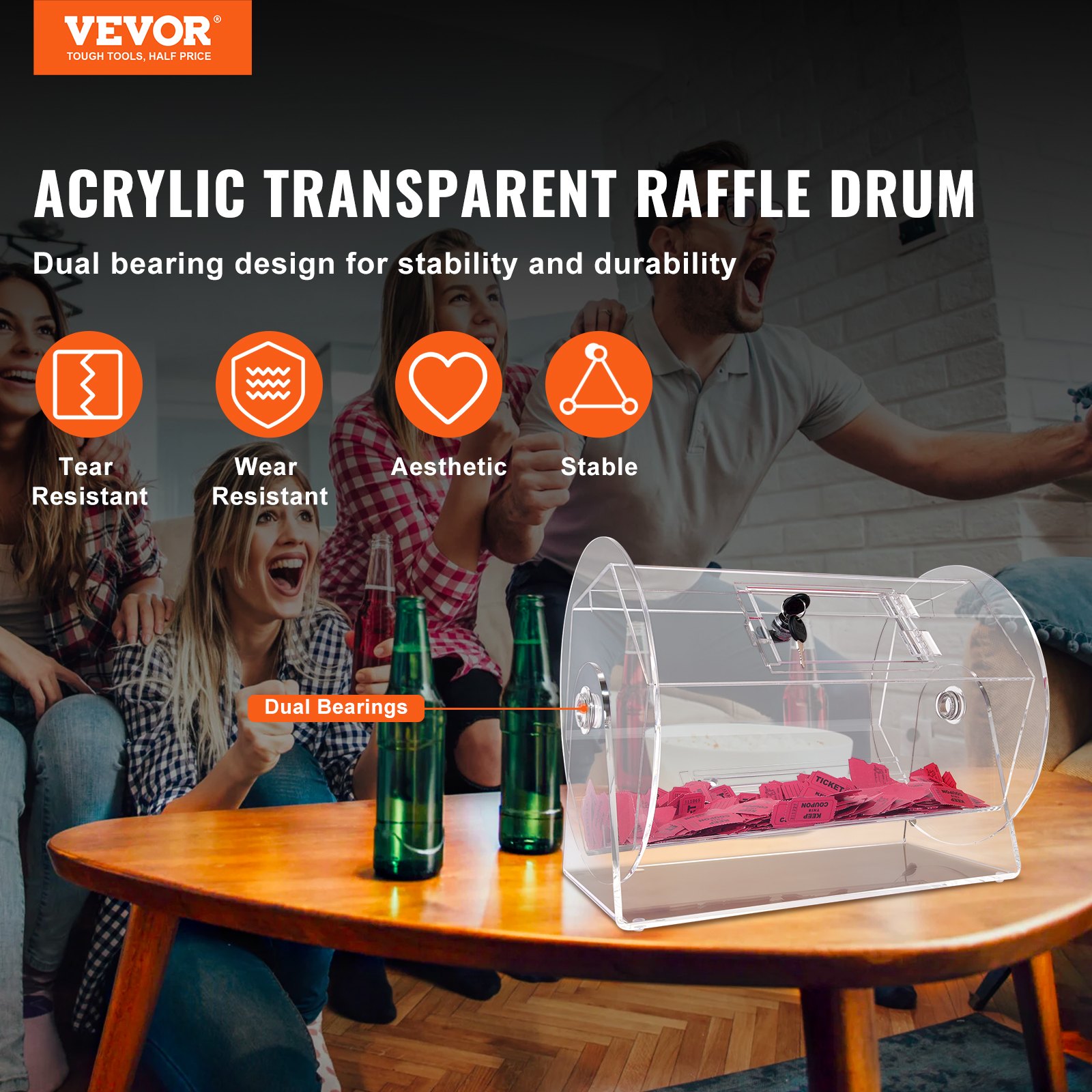 Acrylic Raffle Drum, Holds 5000 Tickets or 200 Raffle Balls, Professional Raffle Ticket Spinning Cage with 2 Keys, Transparent Lottery Spinning Drawing, Raffle Ticket Box for Lottery Games Bingo - Image 2