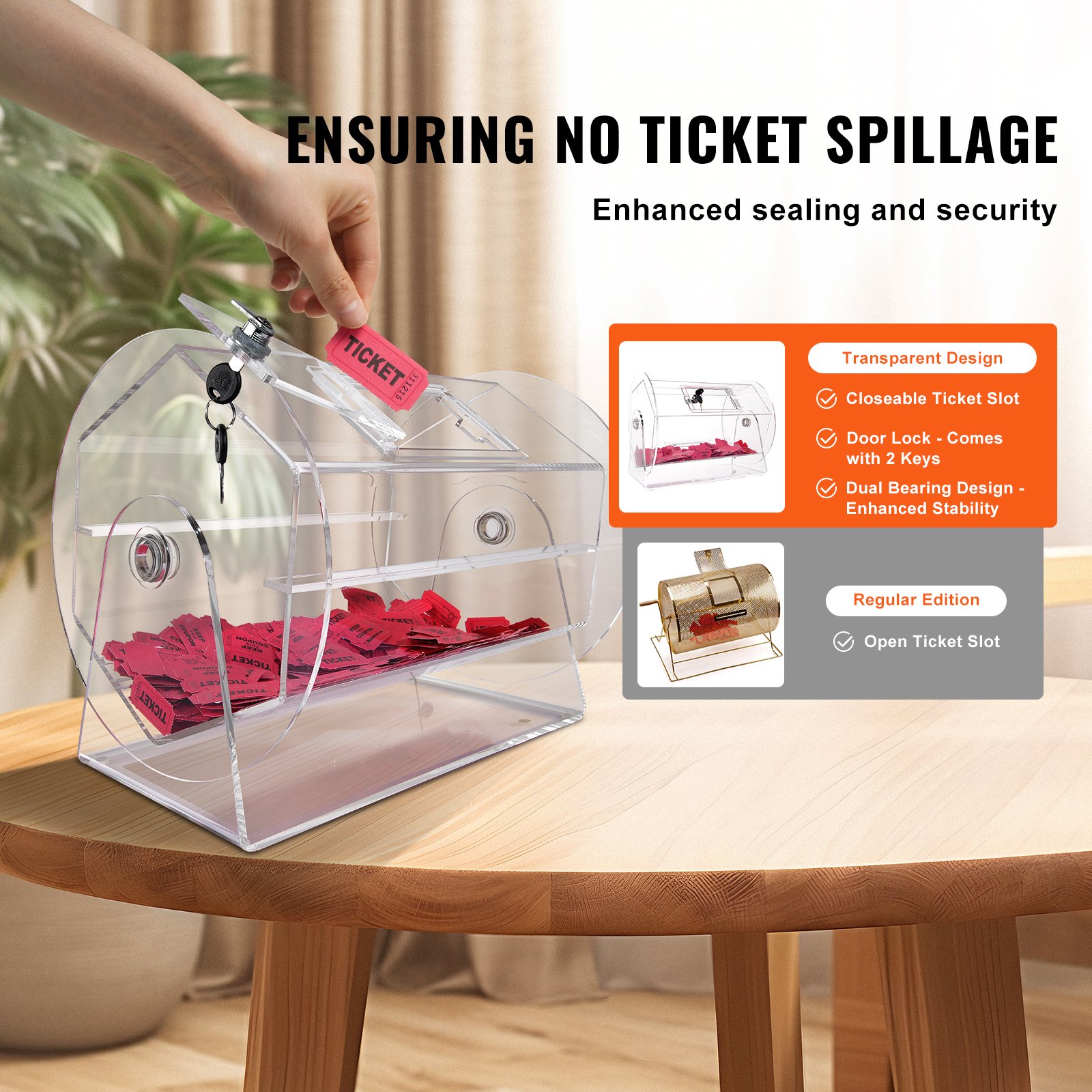 Acrylic Raffle Drum, Holds 5000 Tickets or 200 Raffle Balls, Professional Raffle Ticket Spinning Cage with 2 Keys, Transparent Lottery Spinning Drawing, Raffle Ticket Box for Lottery Games Bingo - Image 4