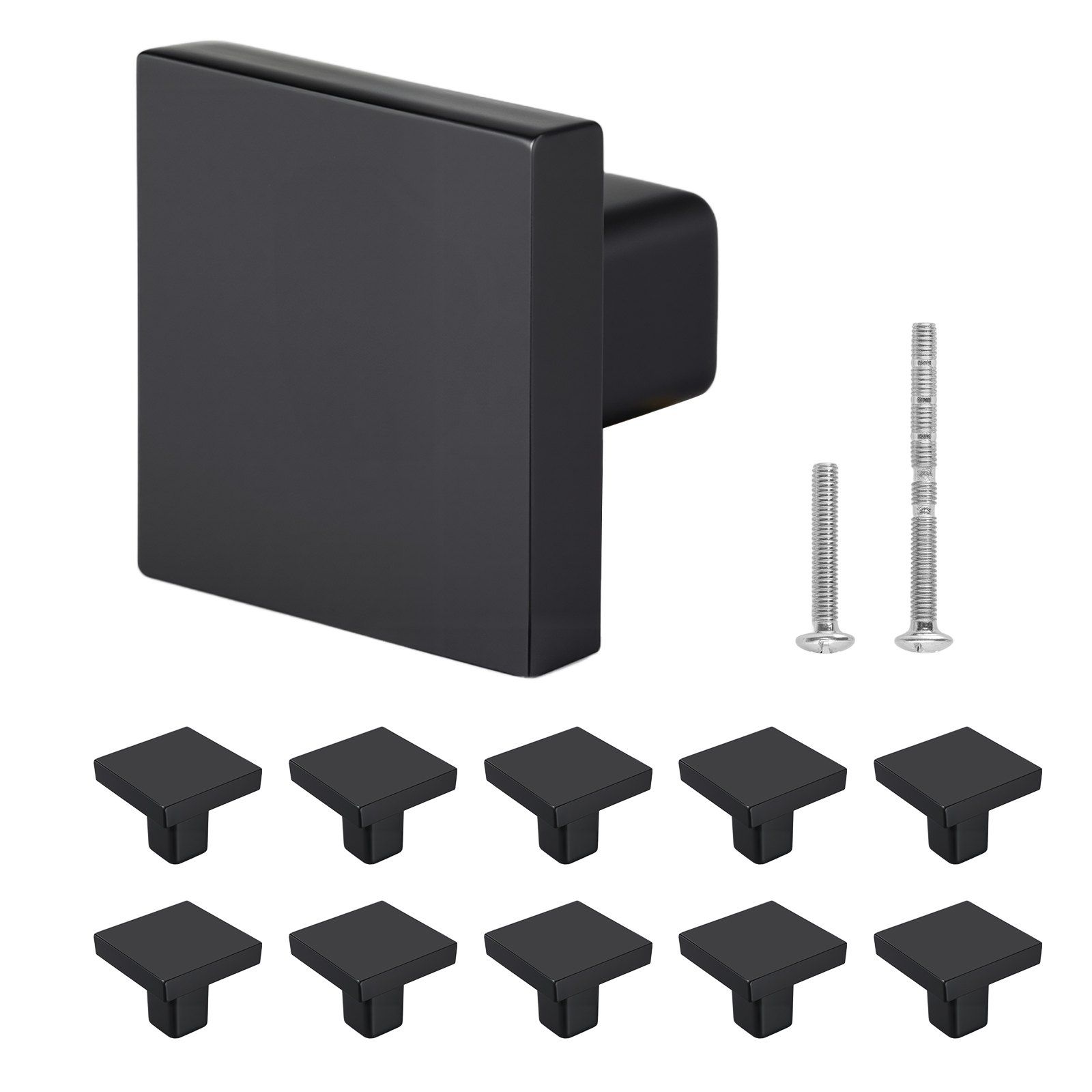 Cabinet Knobs, 10 Pack, 30 mm Black Zinc Alloy Drawer Pulls & Door Handles, Square Kitchen Solid Knobs Dresser Handles, Cupboard Hardware with Screws for Kitchen Bathroom Closet Cabinets Drawers - Image 1