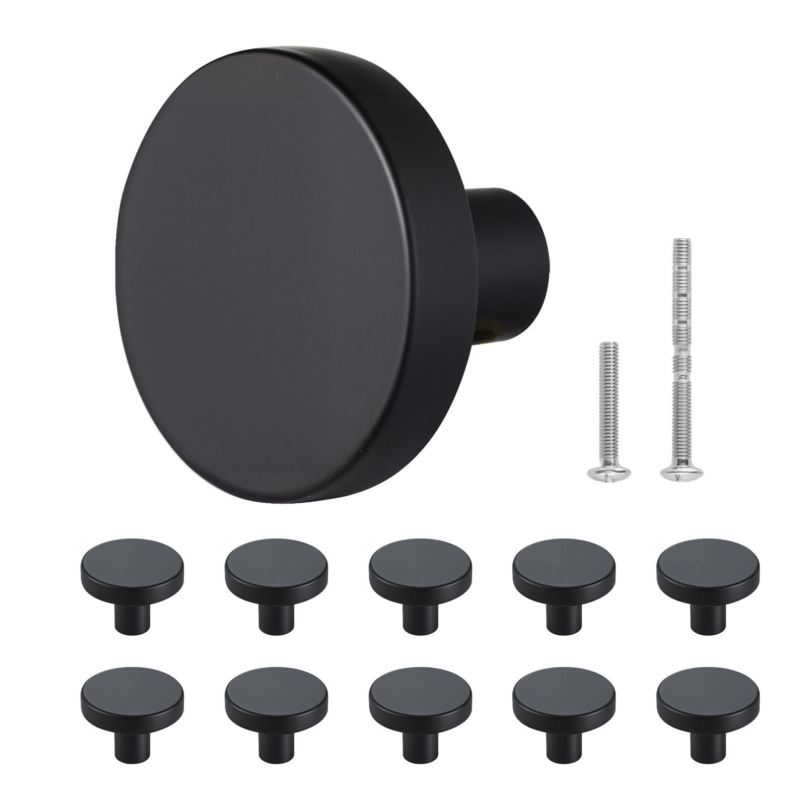 Cabinet Knobs, 10 Pack, 32 mm Black Zinc Alloy Drawer Pulls & Door Handles, Mushroom Kitchen Solid Knobs Dresser Handles, Cupboard Hardware with Screws for Bathroom Closet Cabinets and Drawers - Image 1