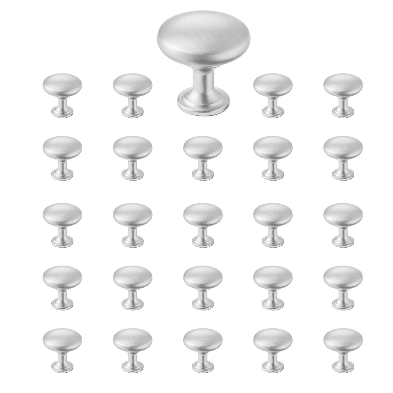 Cabinet Knobs, 25 Pack, 28 mm Zinc Alloy Drawer Pulls Door Handles, Mushroom Kitchen Solid Knobs Dresser Handles, Cupboard Hardware with Screws for Bathroom Closet Cabinets Drawers, Nickel Color - Image 1