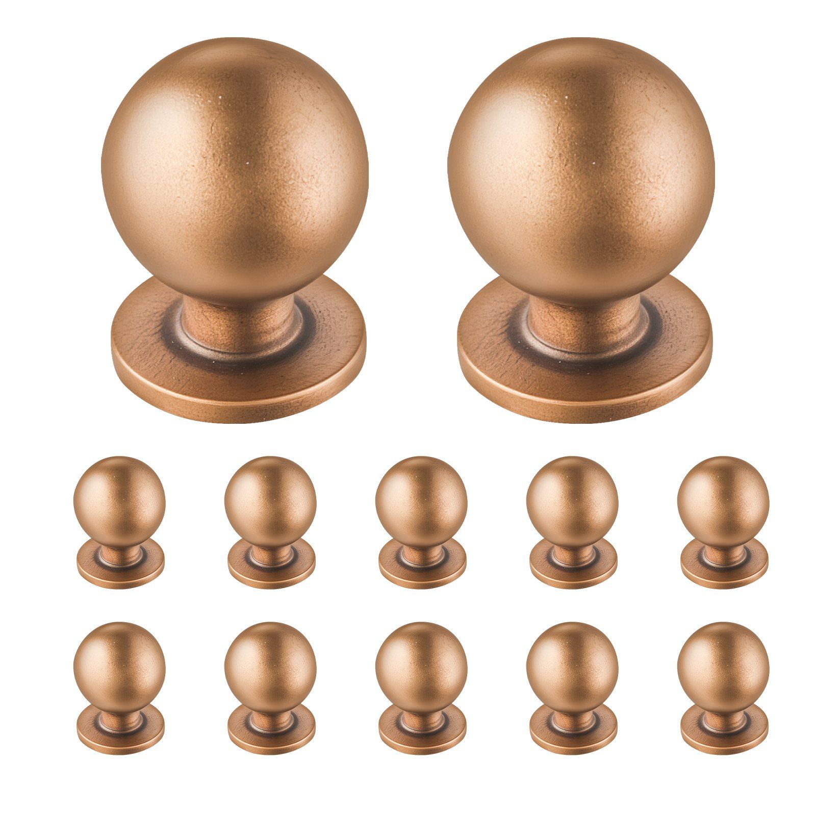 Cabinet Knobs, 12 Pack, 25 mm Zinc Alloy Drawer Pulls Door Handles, Round Kitchen Dresser Solid Knobs Cupboard Hardware with Screws for Bathroom Closet Cabinets Drawers, Antique Brass Color - Image 1
