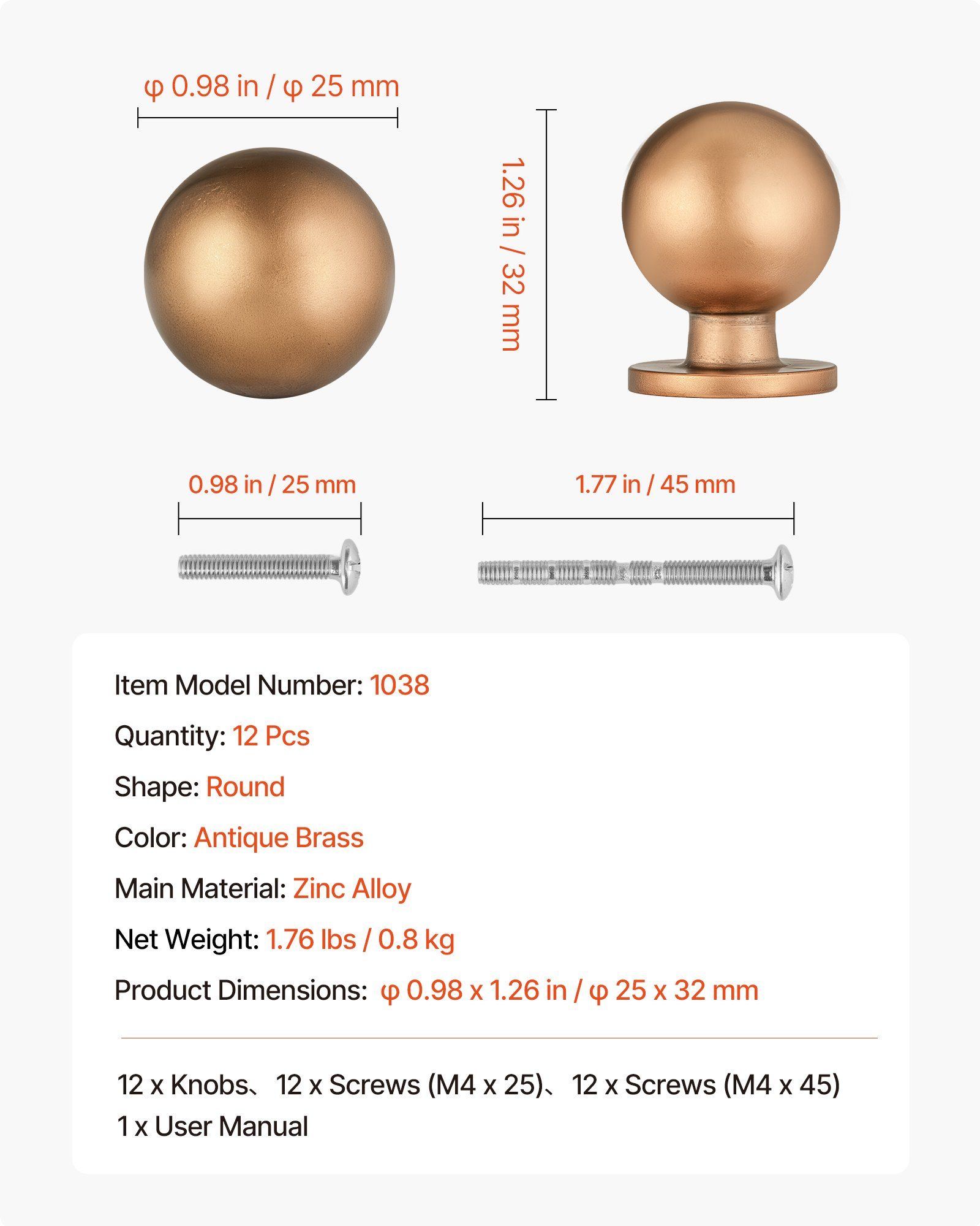 Cabinet Knobs, 12 Pack, 25 mm Zinc Alloy Drawer Pulls Door Handles, Round Kitchen Dresser Solid Knobs Cupboard Hardware with Screws for Bathroom Closet Cabinets Drawers, Antique Brass Color - Image 7