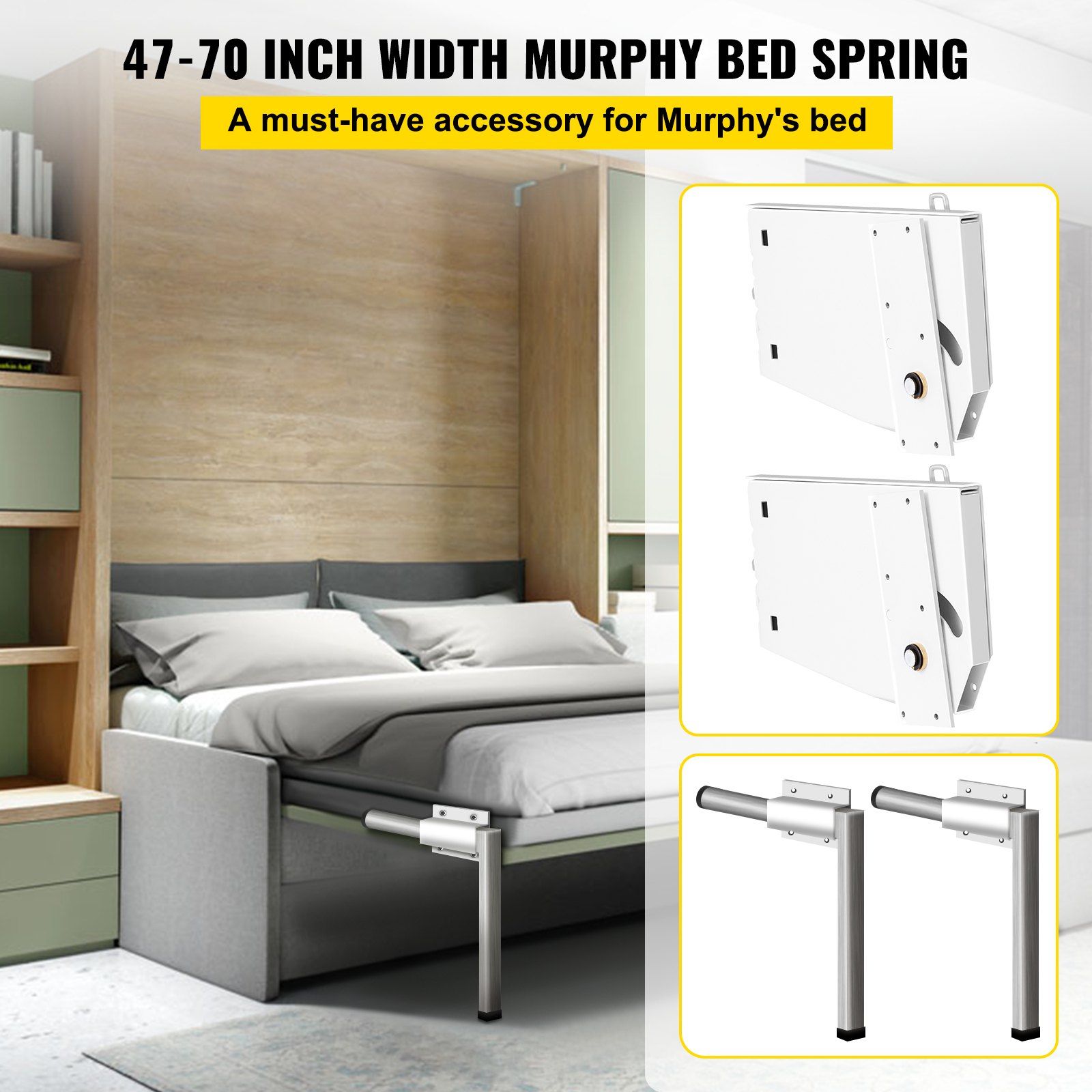 Murphy Mounting Wall Springs Mechanism, Heavy Duty Support Hardware DIY Kit, Bed Springs Mechanism Ideal for King Queen Bed (Vertical), White - Image 2