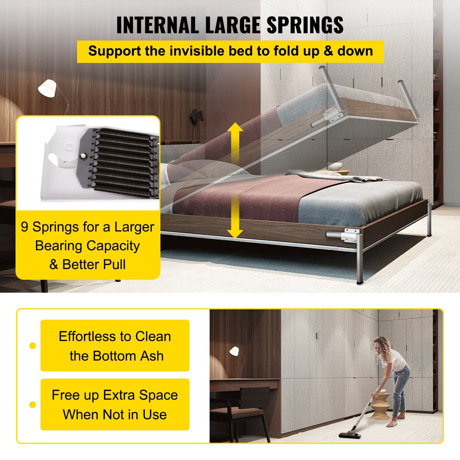 Murphy Mounting Wall Springs Mechanism, Heavy Duty Support Hardware DIY Kit, Bed Springs Mechanism Ideal for King Queen Bed (Vertical), White - Image 3